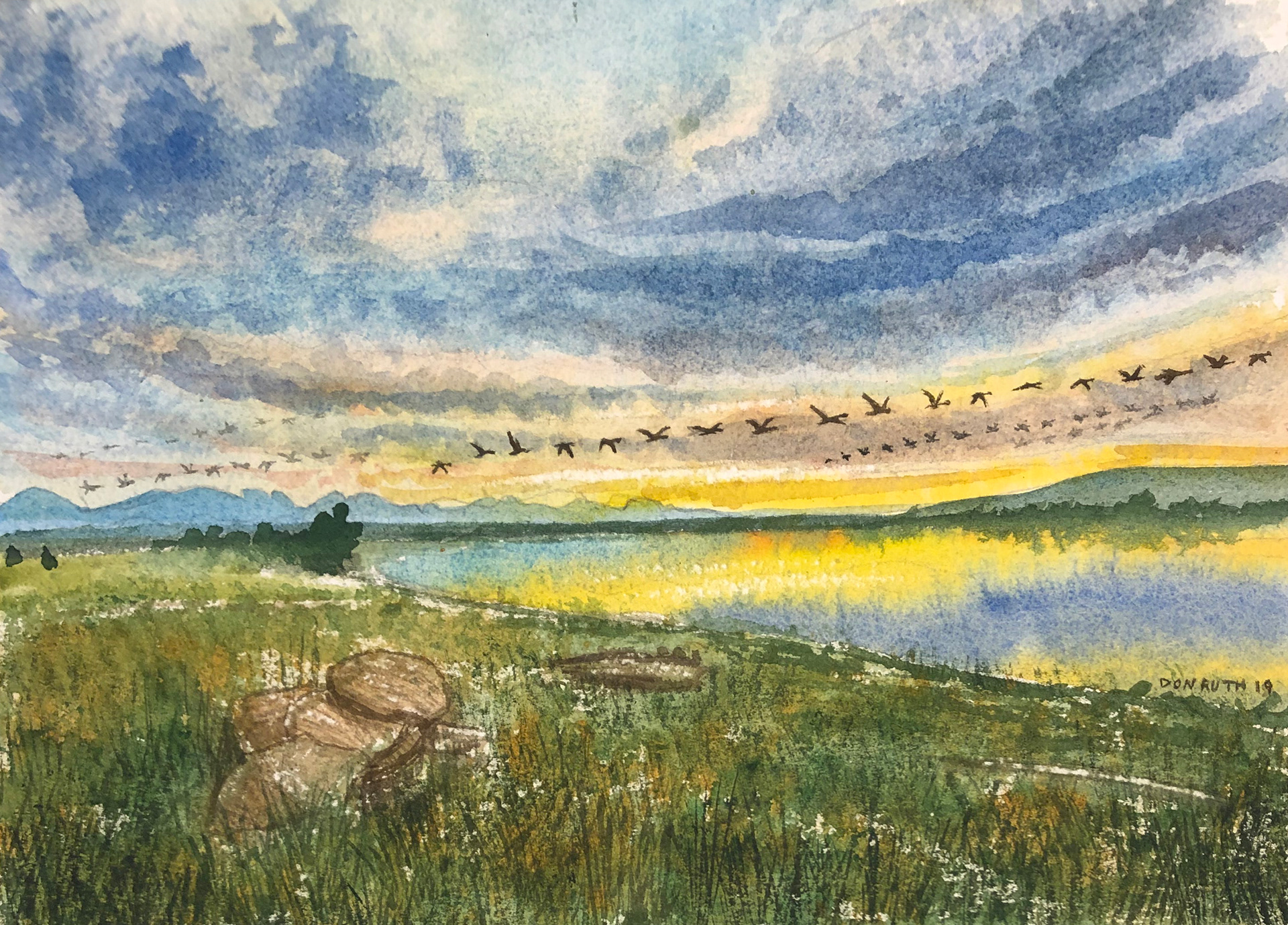 Watercolor Choteau Sunset Trek, Don Ruth The Works
