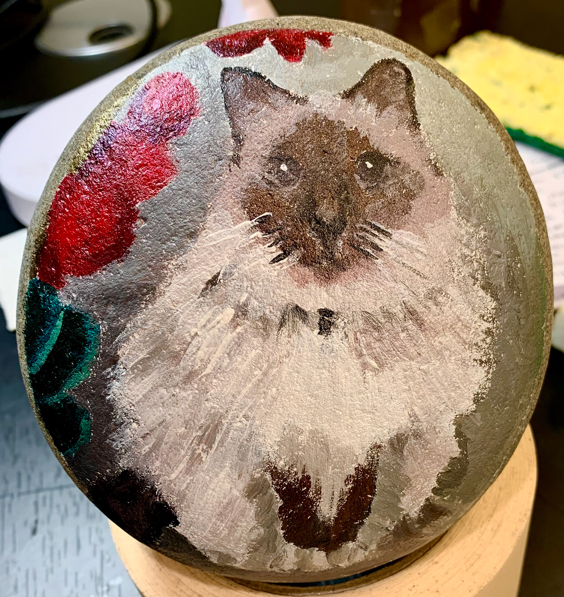 Snowy the cat Don Ruth the Works Painted Rock