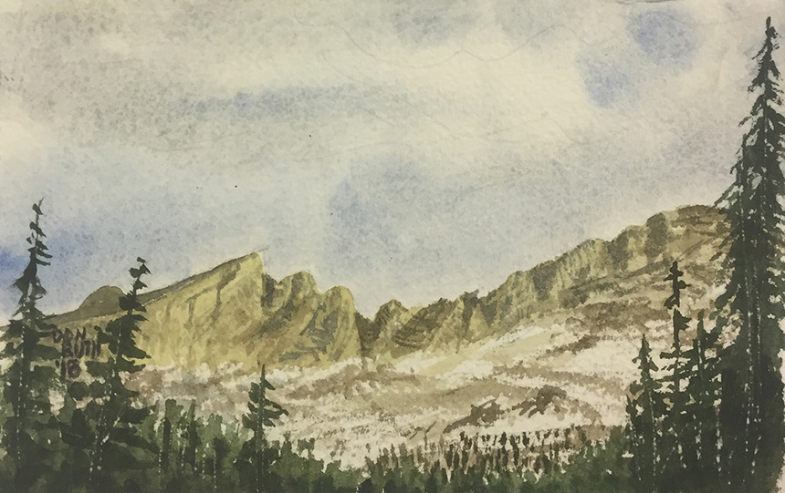 Watercolor Winter Mt Bierstadt, Don Ruth the works