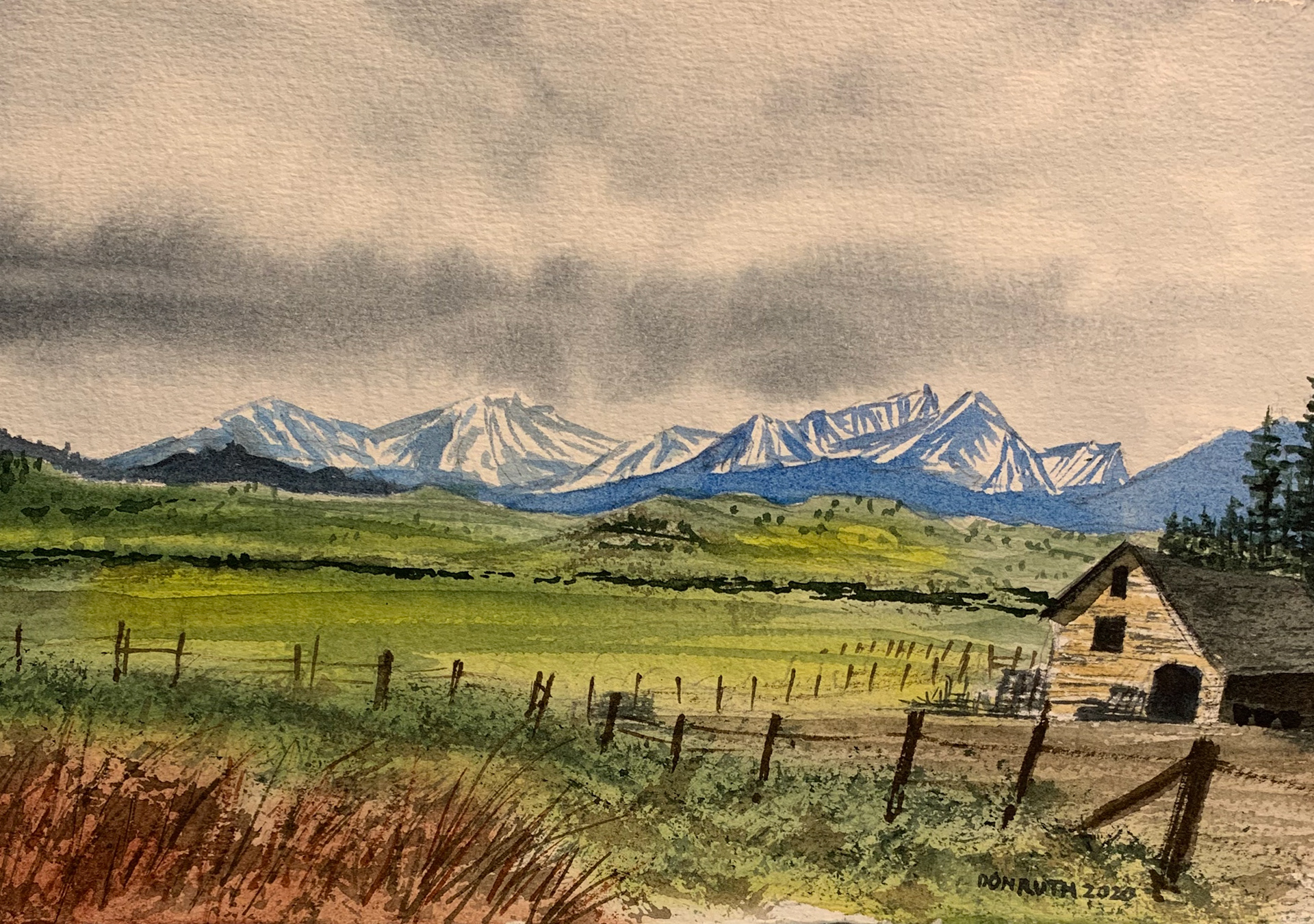 Watercolor. Beartooth Farm. Don Ruth The Works