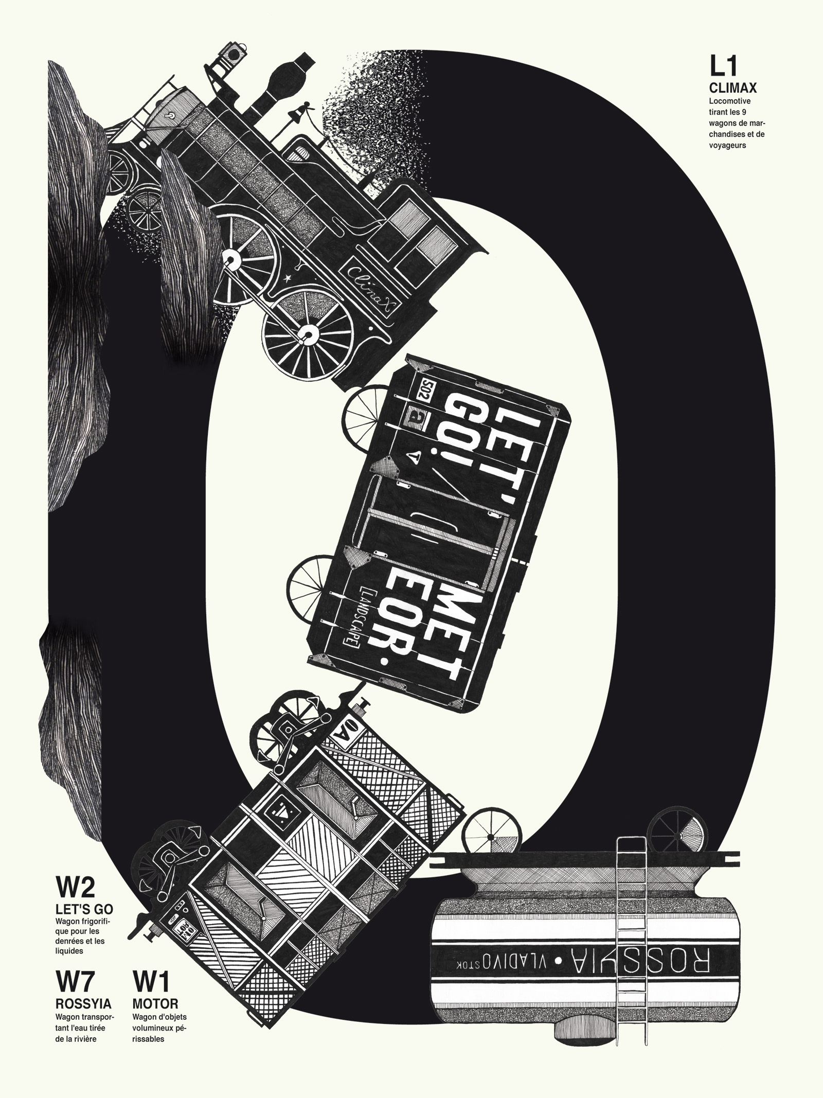 Illustration representing a letter and a train