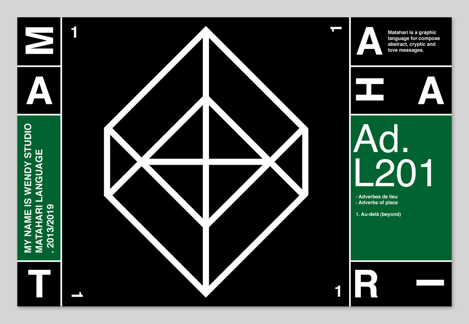 Artistic project composed of pictograms, shapes and words