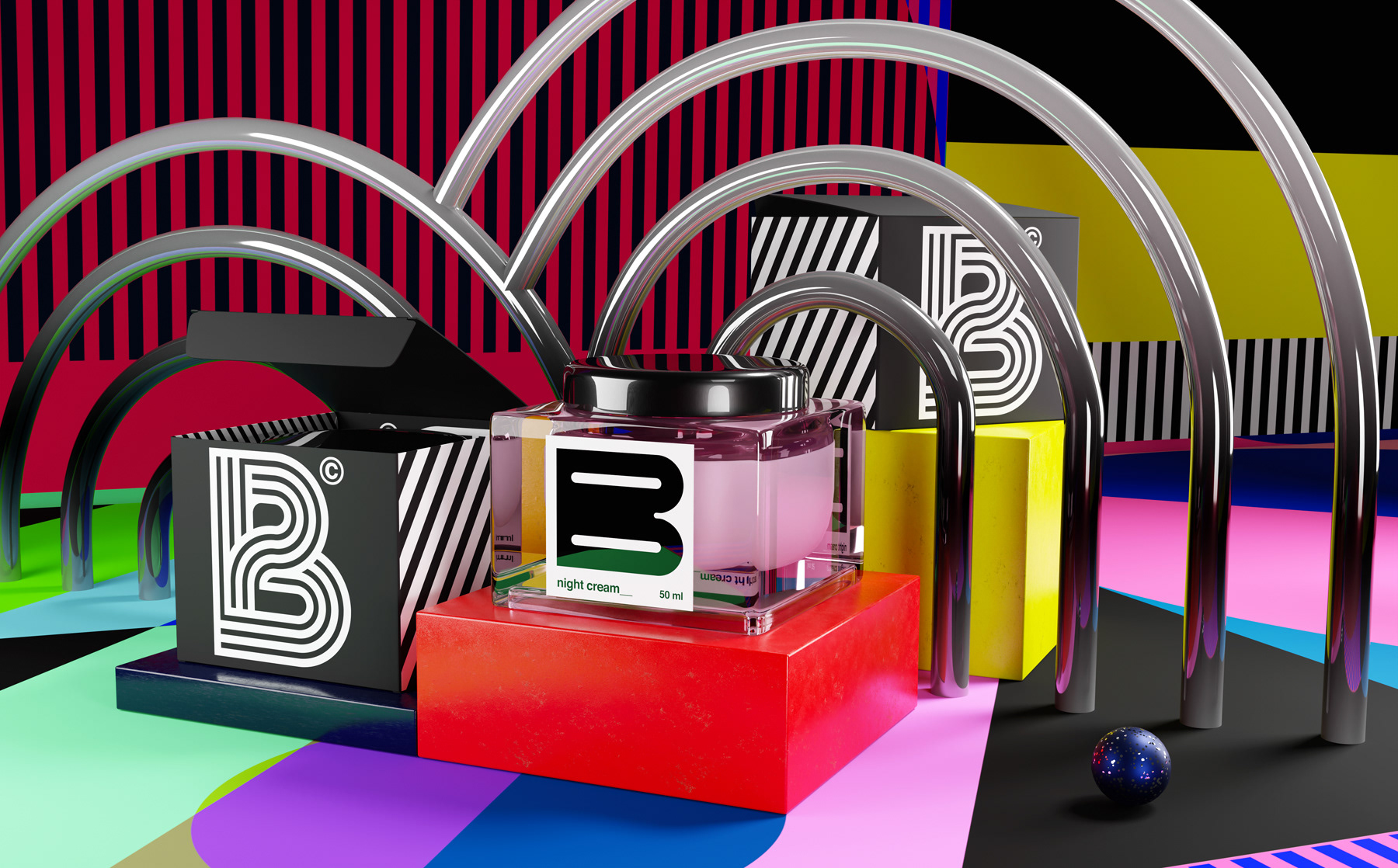 Visual art and 3D composition with colors and geometric creation