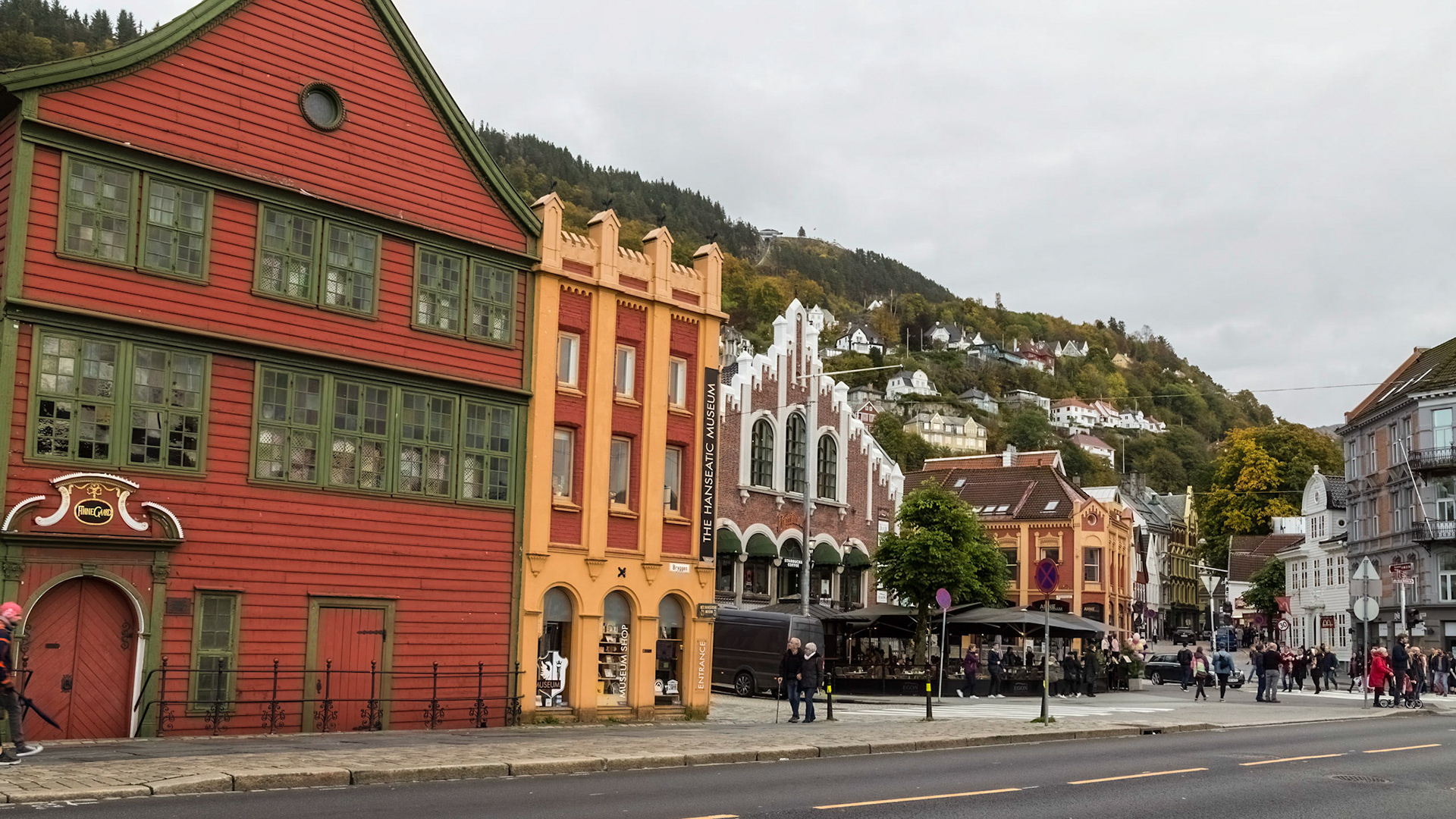 Historic buildings facing the harbour along Bryggen.