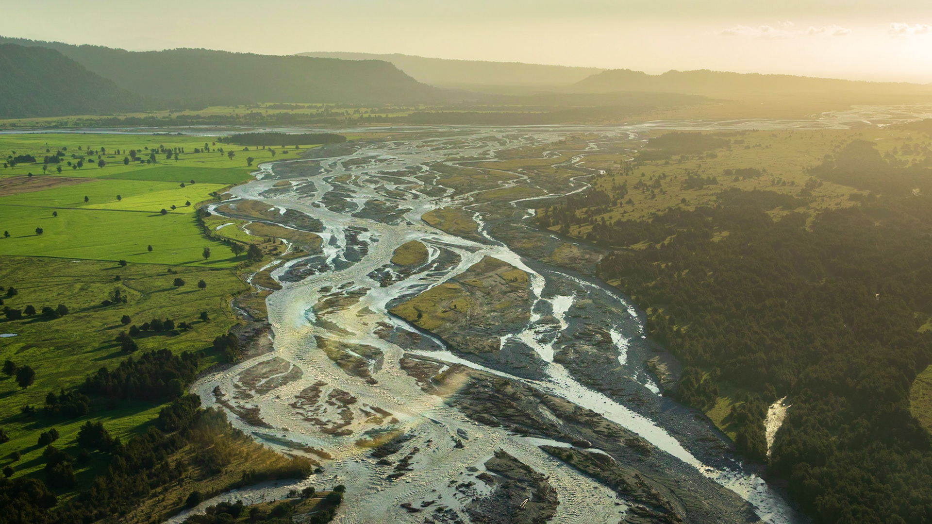 Waiho River spilling out over the coastal plain