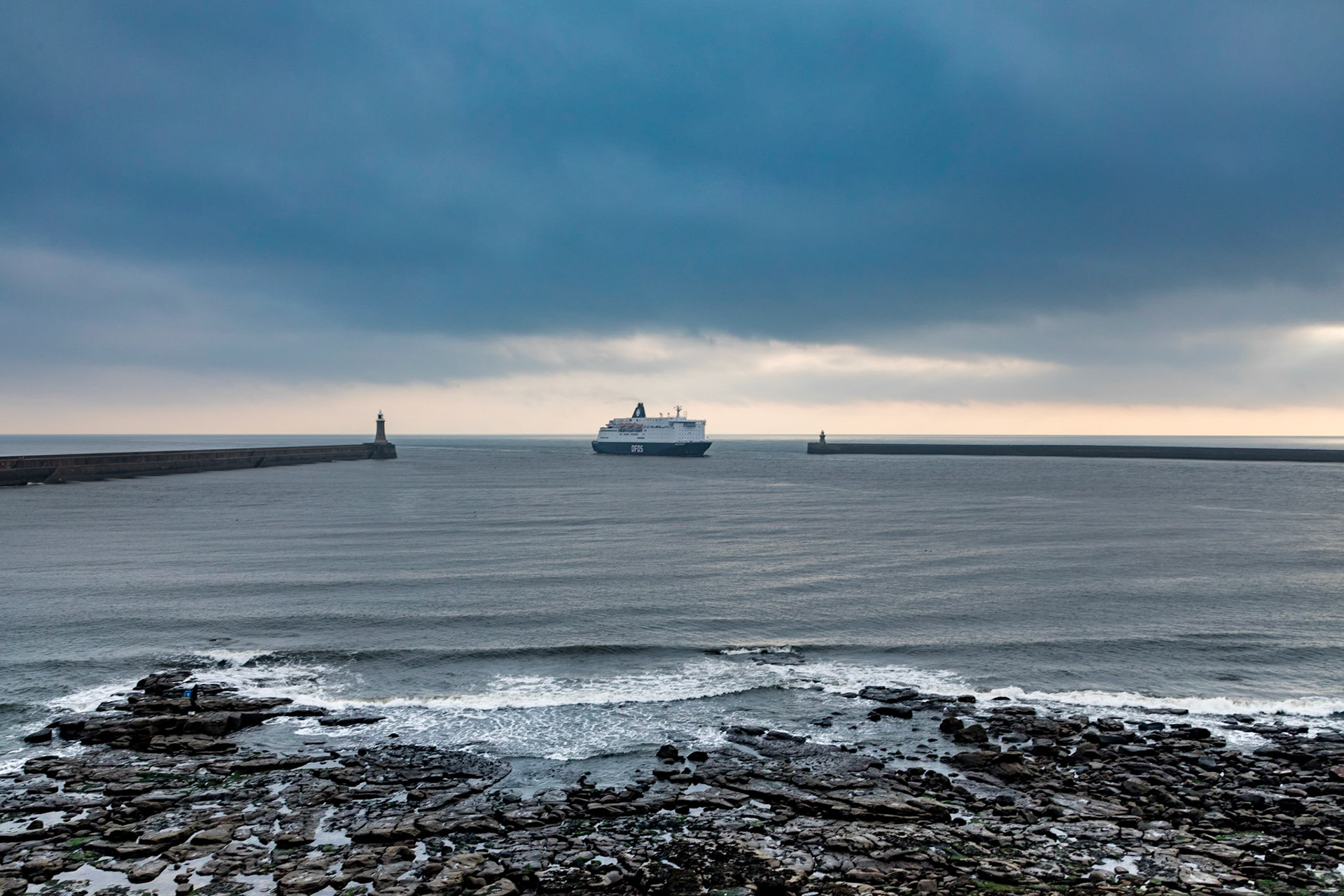 Early morning arrival in to the River Tyne of the overnight ferry from Norway