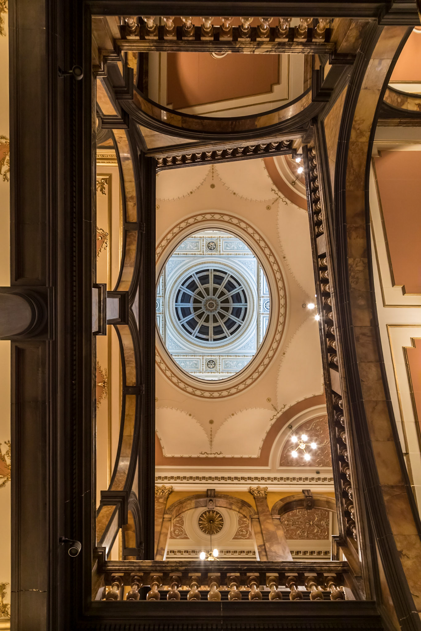 Wedgewood dome in the ceiling of the ornate entrance space of the Glasgow City Council building