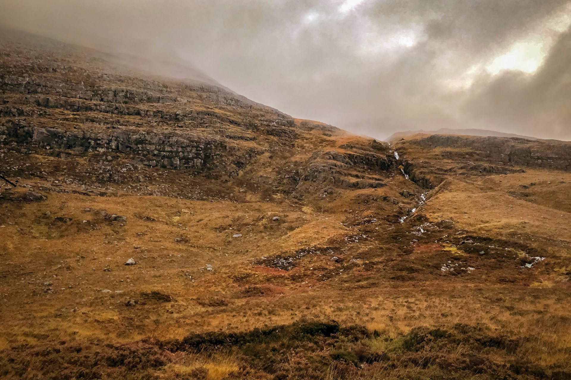 Mist and cloud shrouded hills in the Torridon area of Wester Ross (A896)