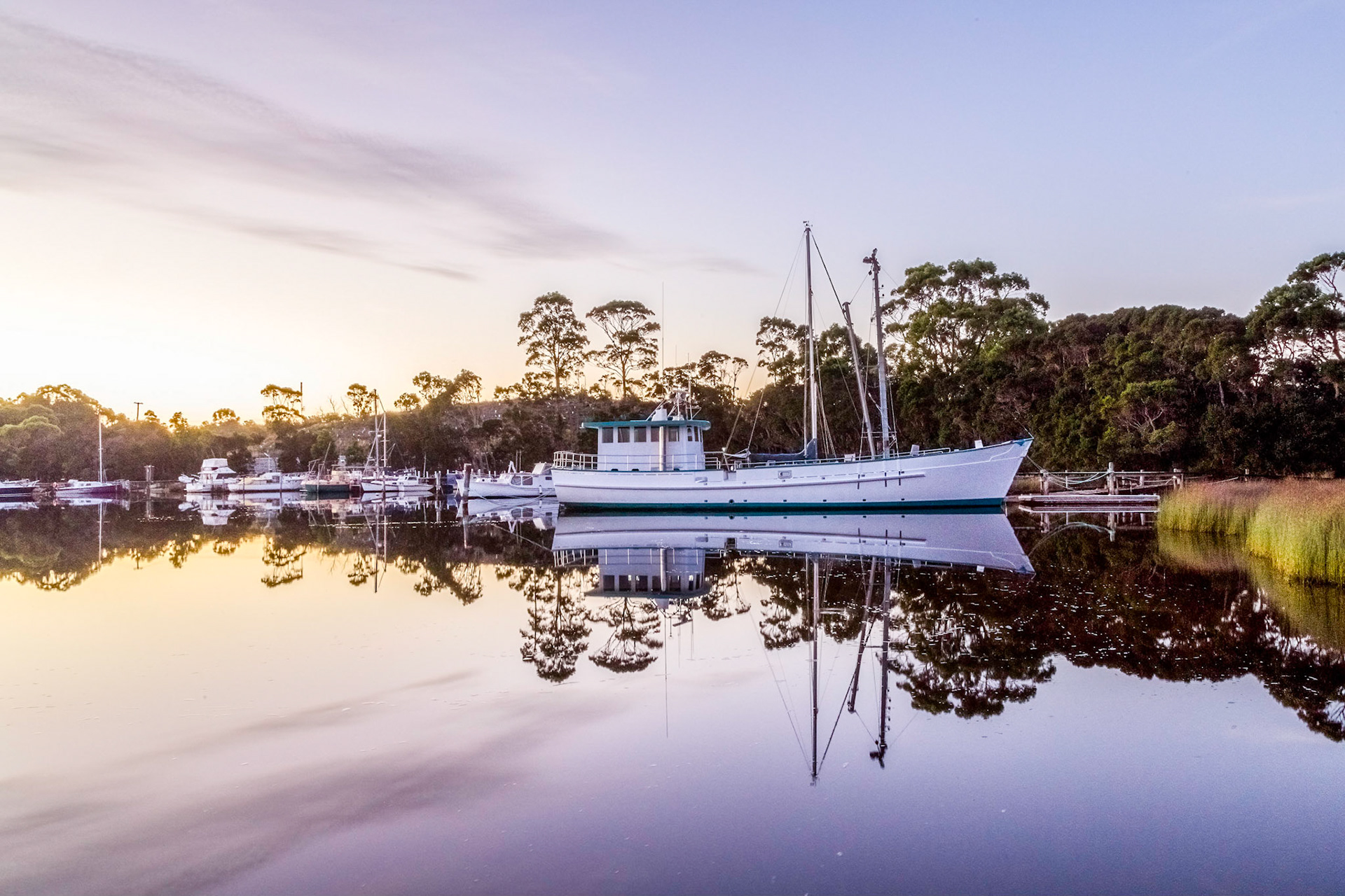 Dusk at Mill Bay Moorings, Strahan