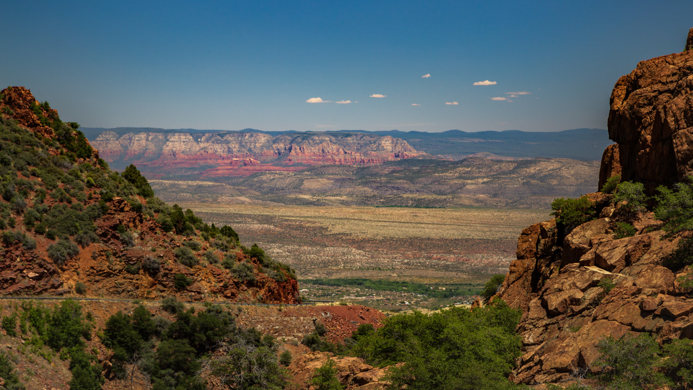 On Arizona State Route 89A; from Prescott, on the approach in to Jerome.