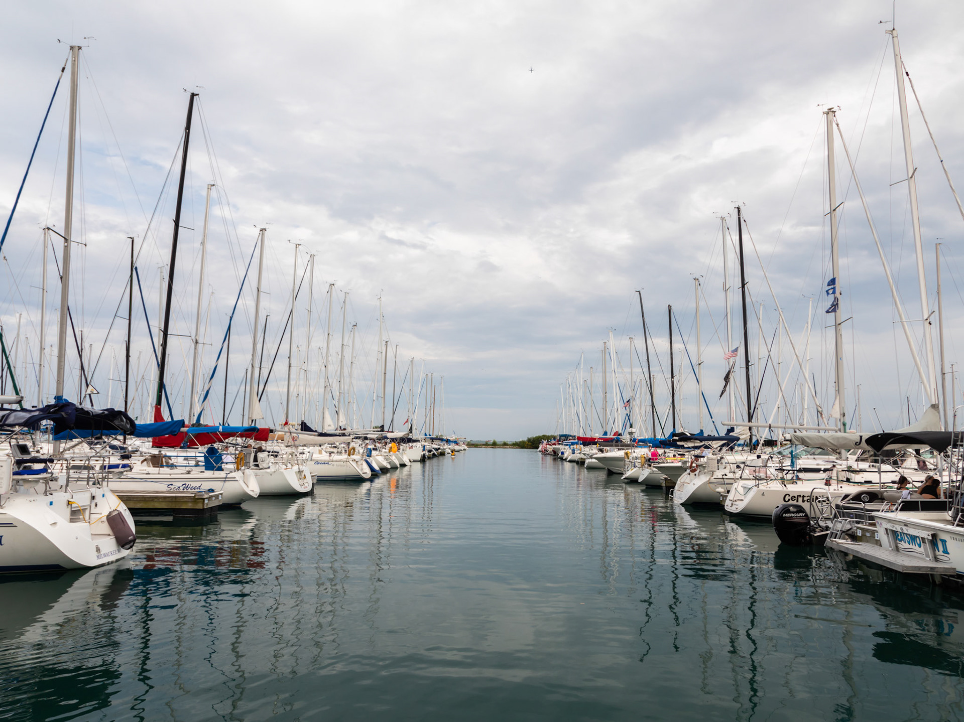 In Du Sable Harbor. Many still partying on boats after the Chicago Air & Water Show