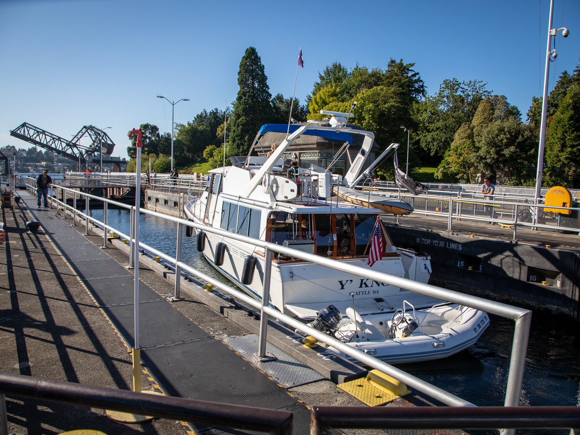 A boat passing through one of the locks,  heading for the sea