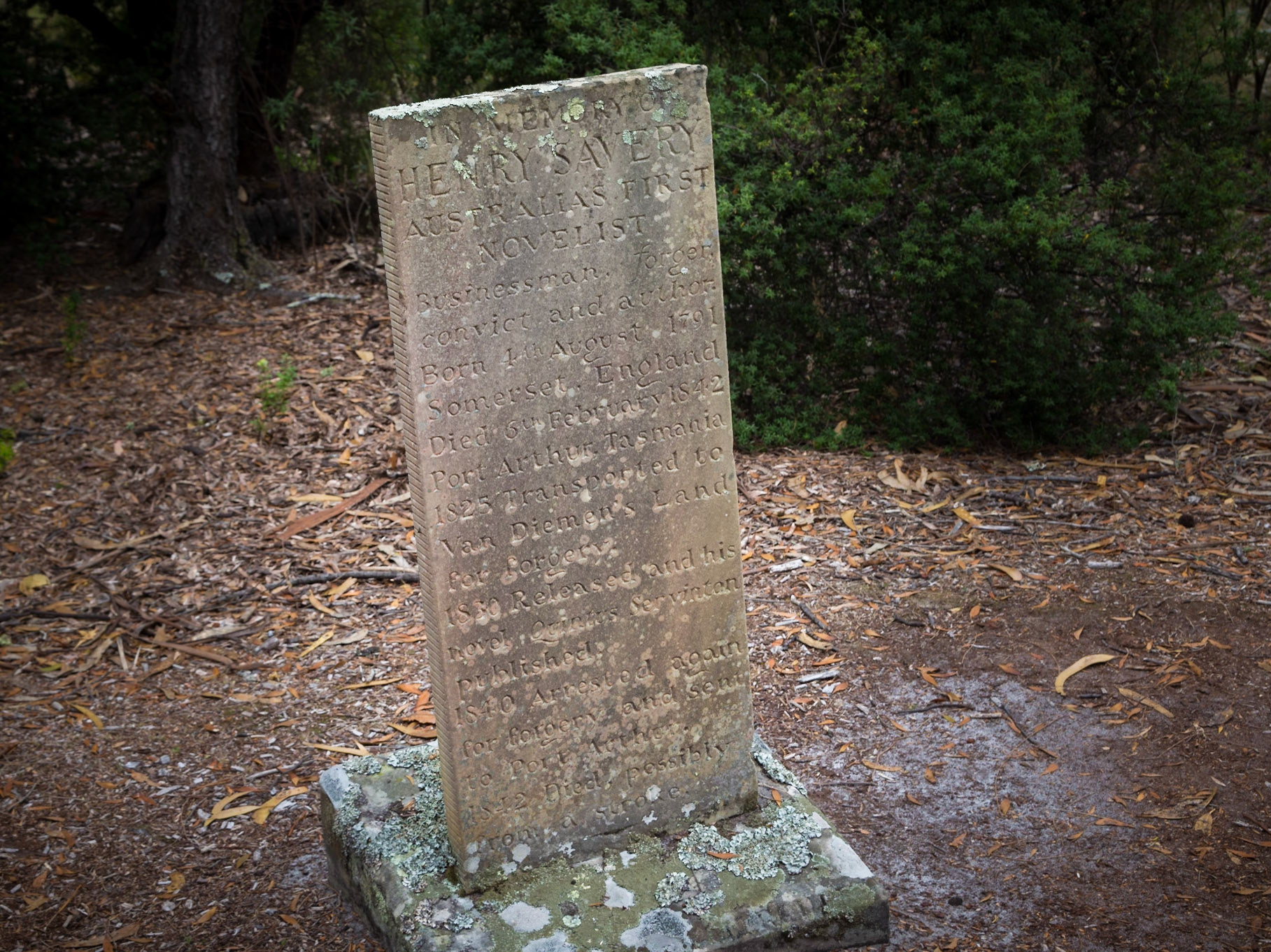 Grave Headstone for Henry Savery "Australia's First Novelist". Port Arthur Historic Site