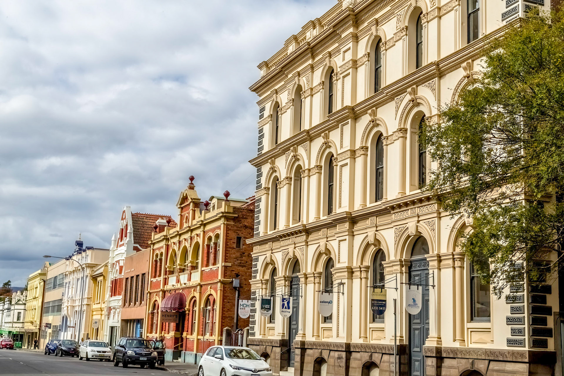 Looking along Cameron Street from opposite the Post Office building