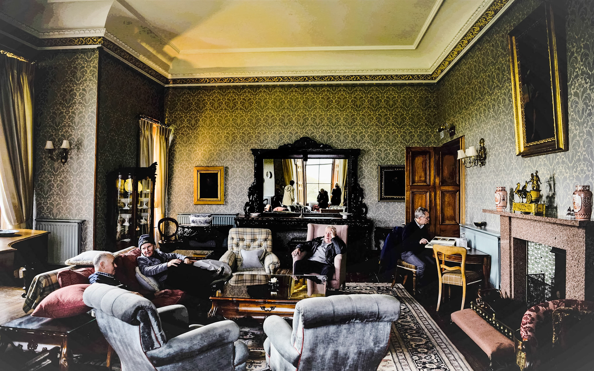 Waiting to go out. In a lounge room, Ackergill Tower Hotel.