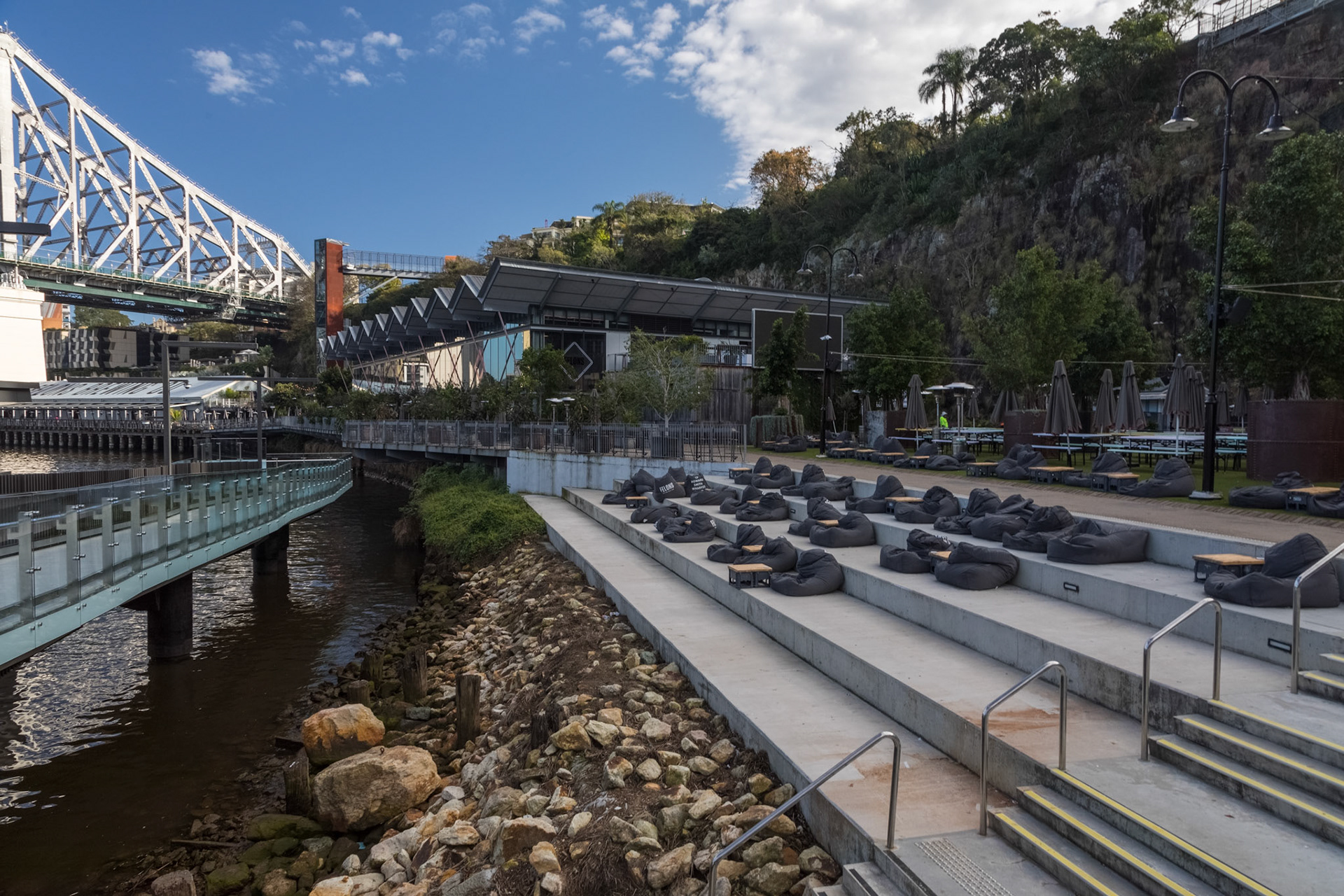 A Howard Smith Wharves public space; bean-bag seating.