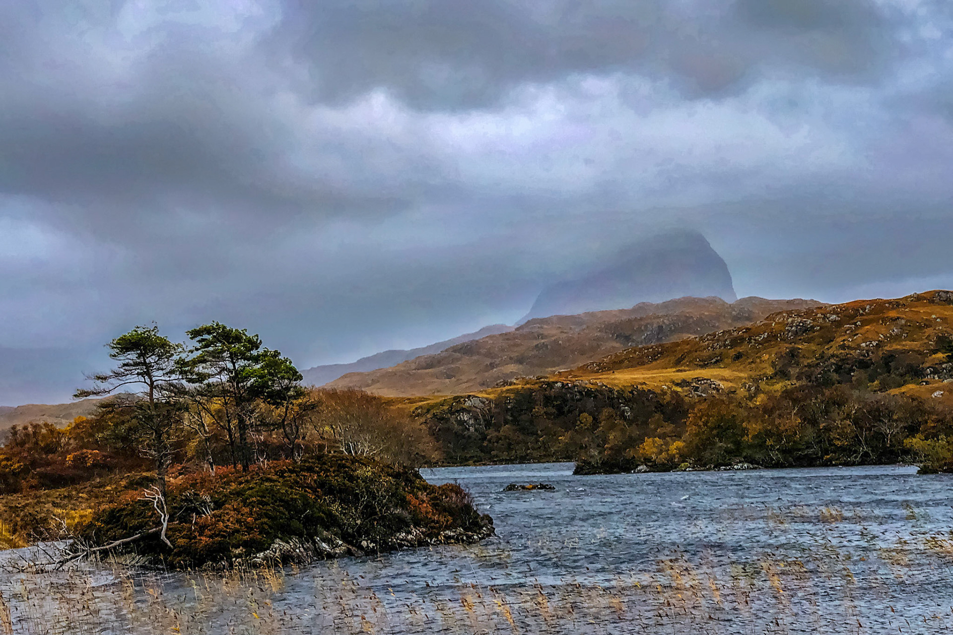 Cloud-shrouded Suilven, from Loch Druim Suardalain