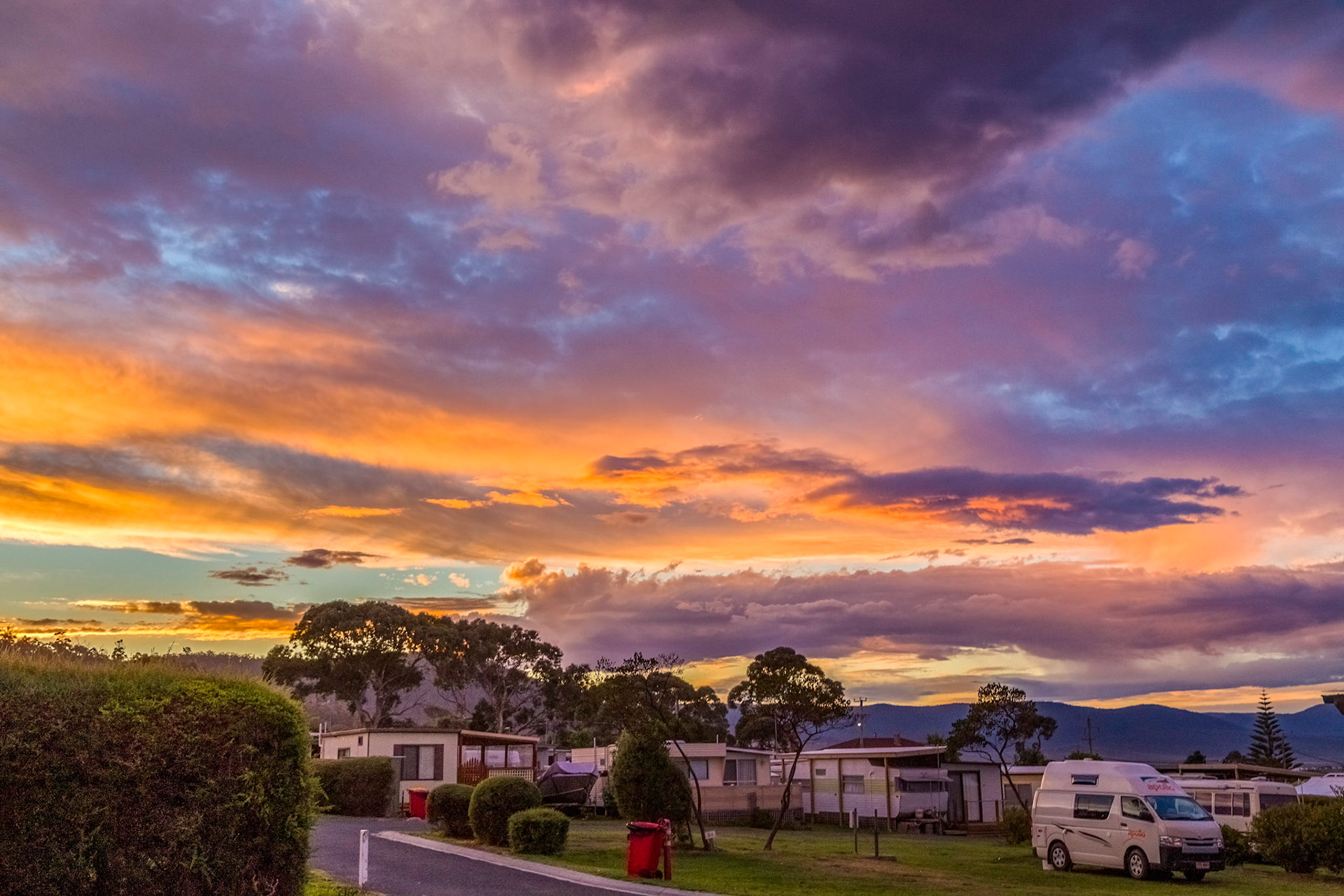 Sunset from the Bicheno East Coast Holiday Park