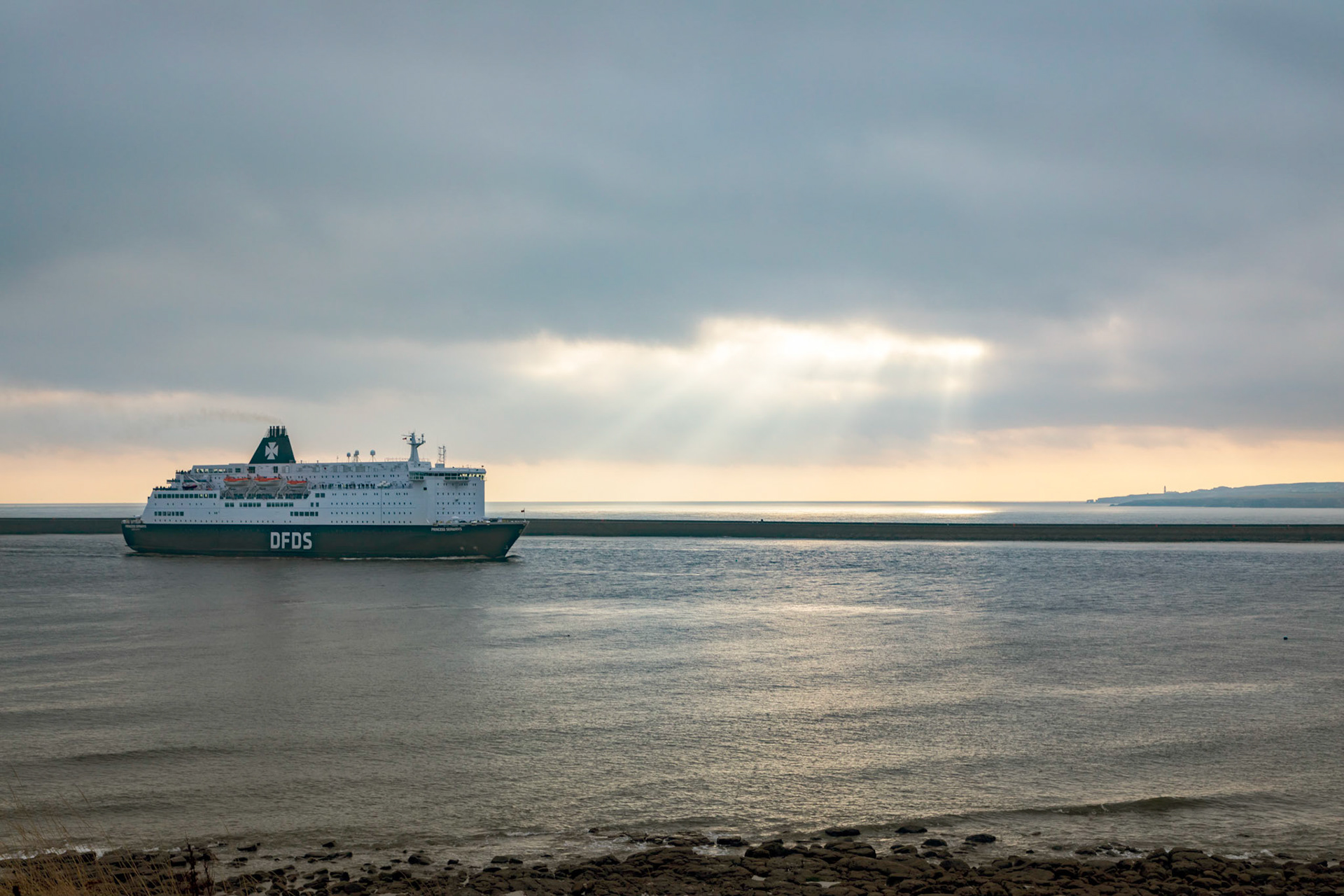 Early morning arrival in to the River Tyne of the overnight ferry from Norway