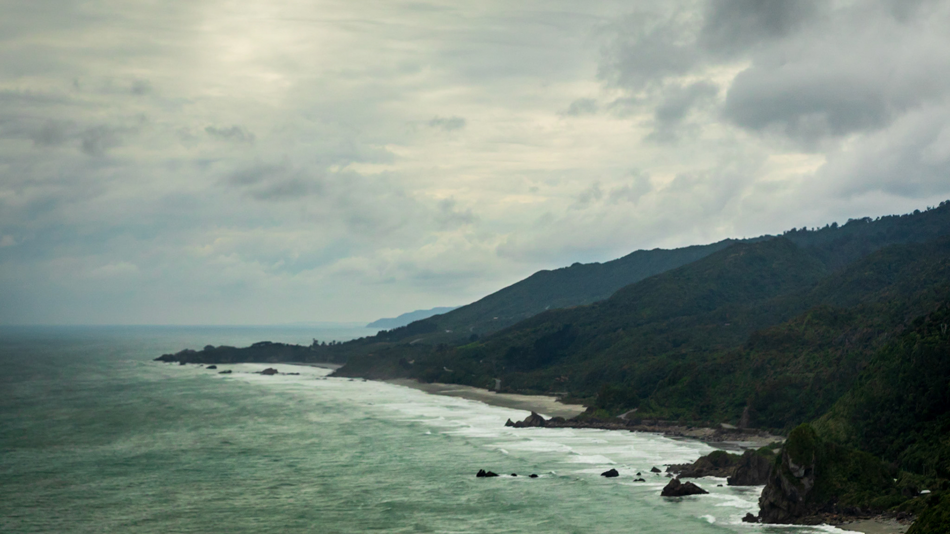 Looking up the coast across Meybille Bay, from State Highway 6.