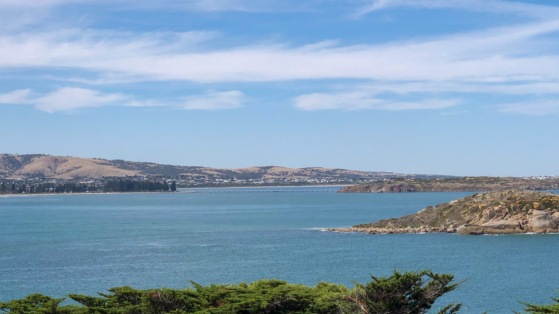 R->L; Wright Is, Granite Is, causeway and town