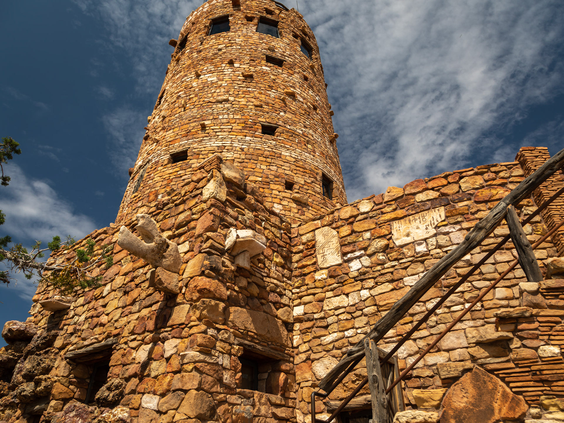 Desert View: at the Watchtower; steps to the observation platform and entry in to the tower