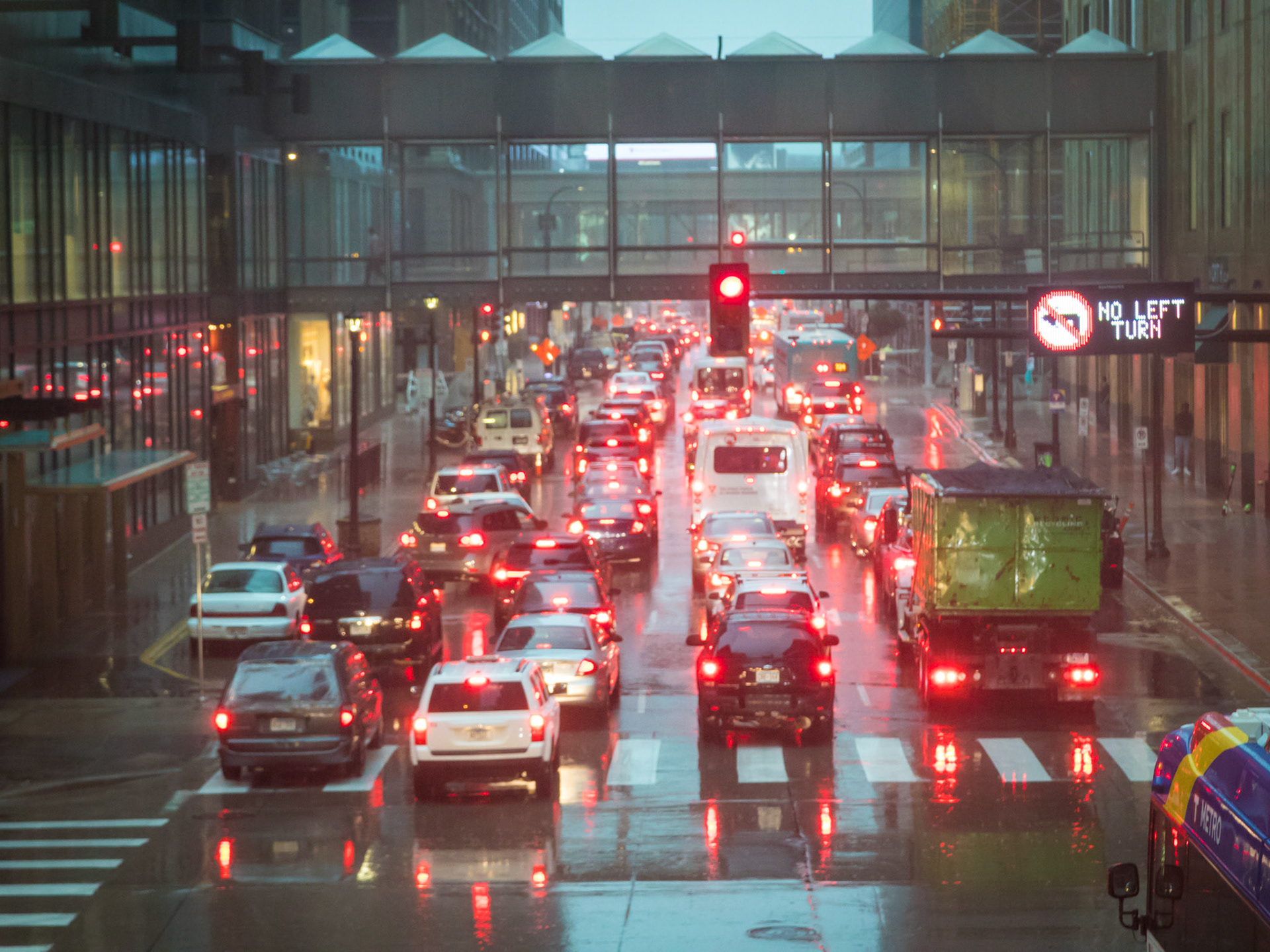 Out of the rain in the Skyway system linking downtown buildings