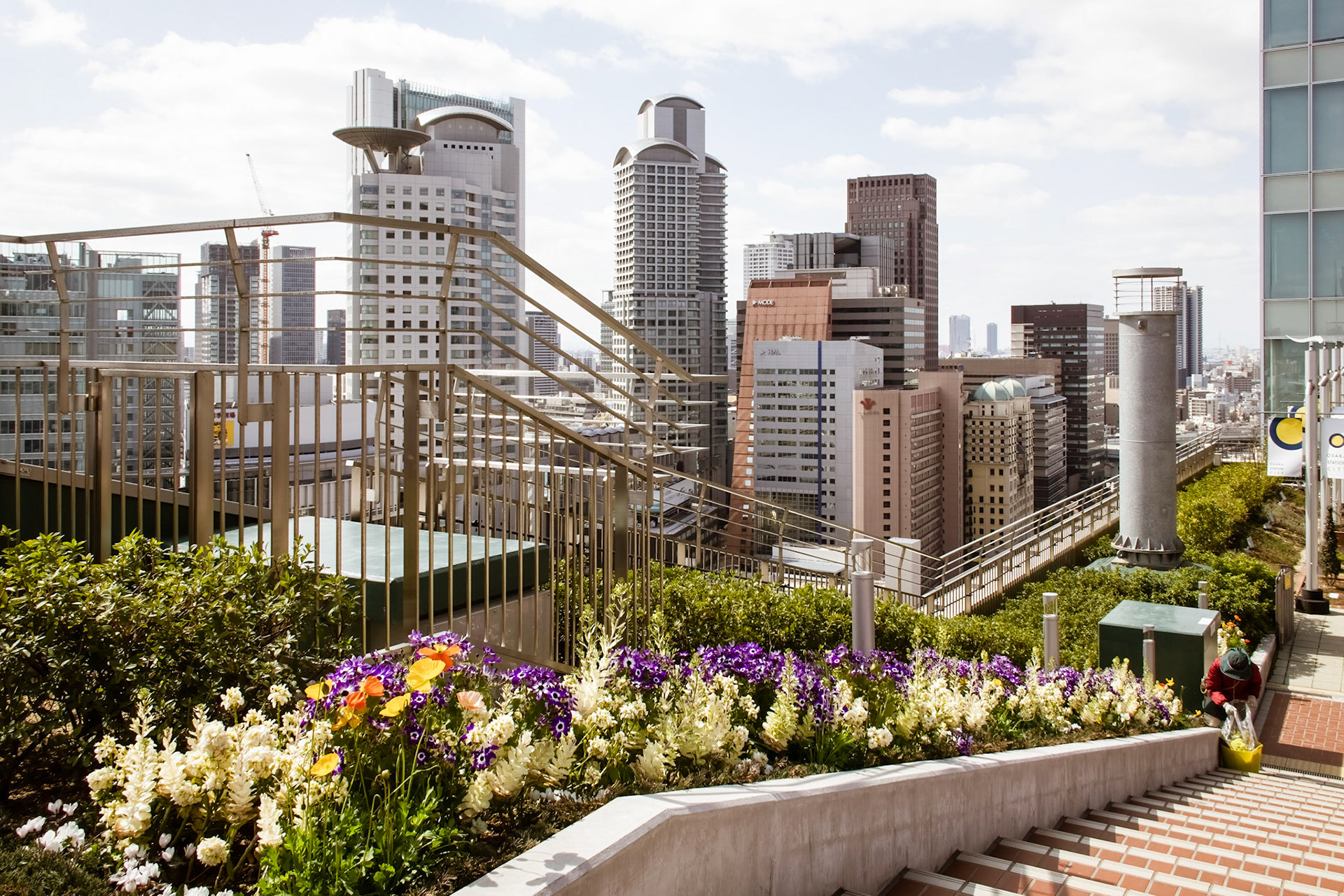 Sky Farm Umeda view. Viewed from Tenku-no-noen Farm, on the roof, Osaka Station City North Building