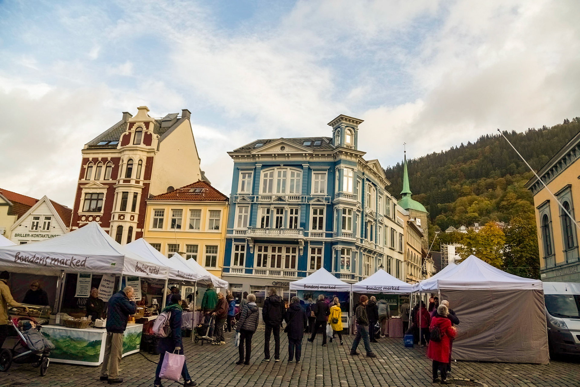 Market stalls. On a walk around the streets of old Bergen