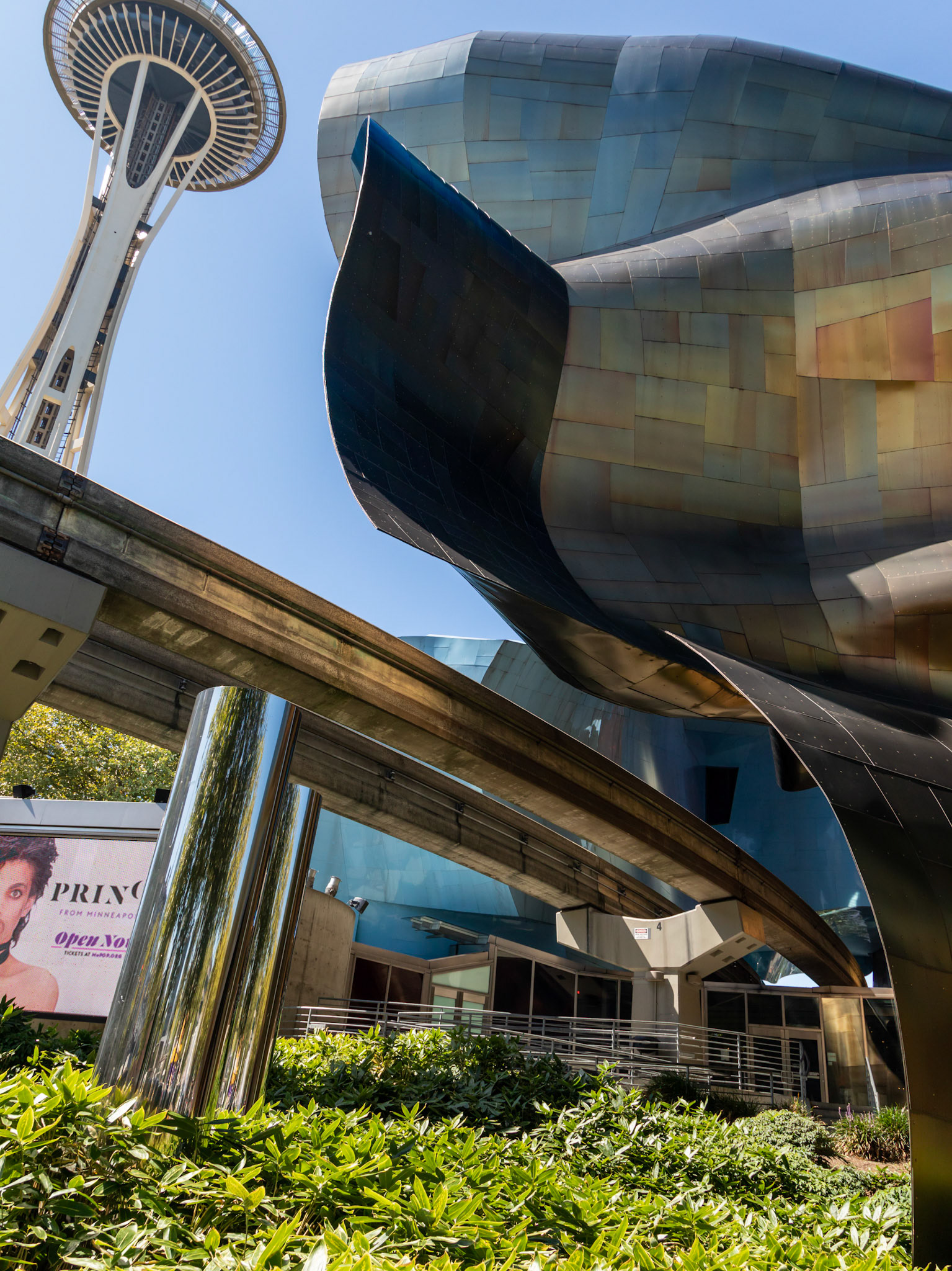 Museum of Pop Culture , with monorail and Space Needle