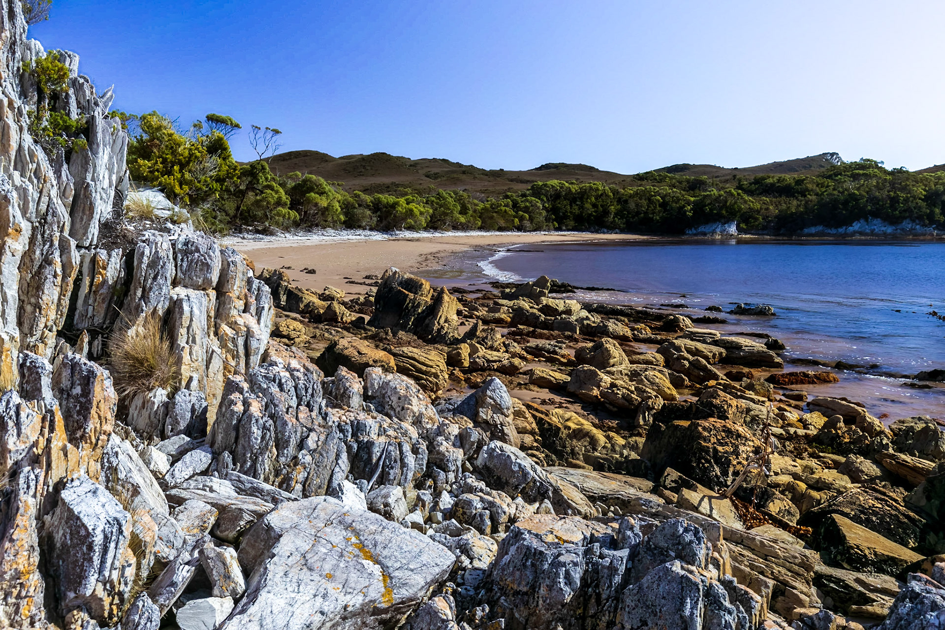 Beach at the trail head for hike from Spain Bay to Stephens Bay.