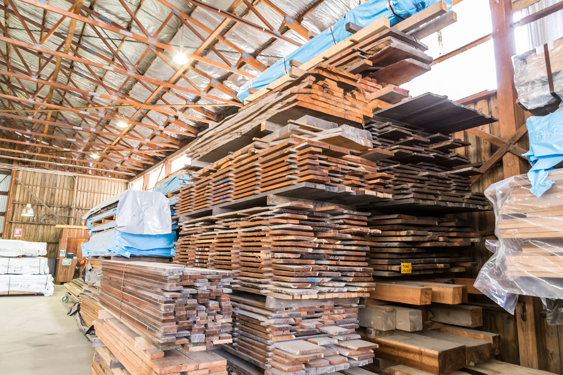 Stacked lumber ready for sale. Britton Timbers Sawmill, Smithton.