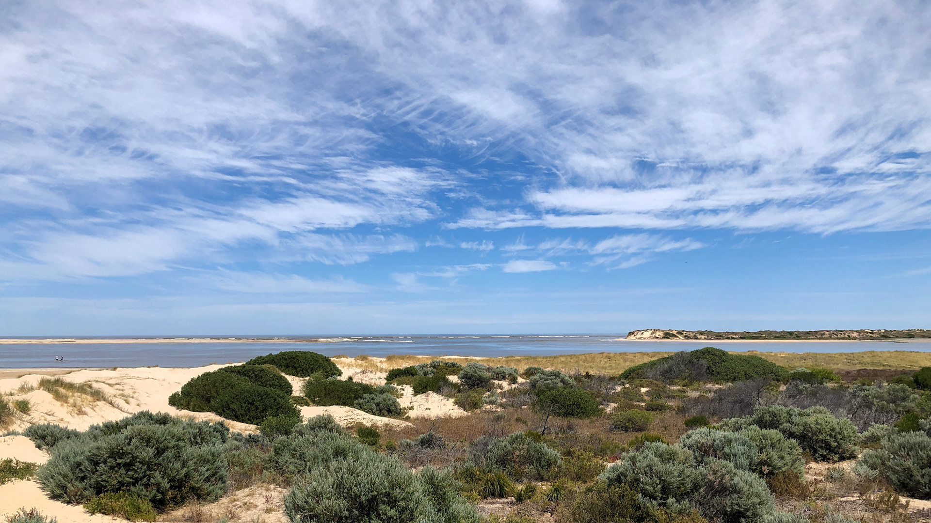 From Sugars Beach towards the Murray River opening to the sea