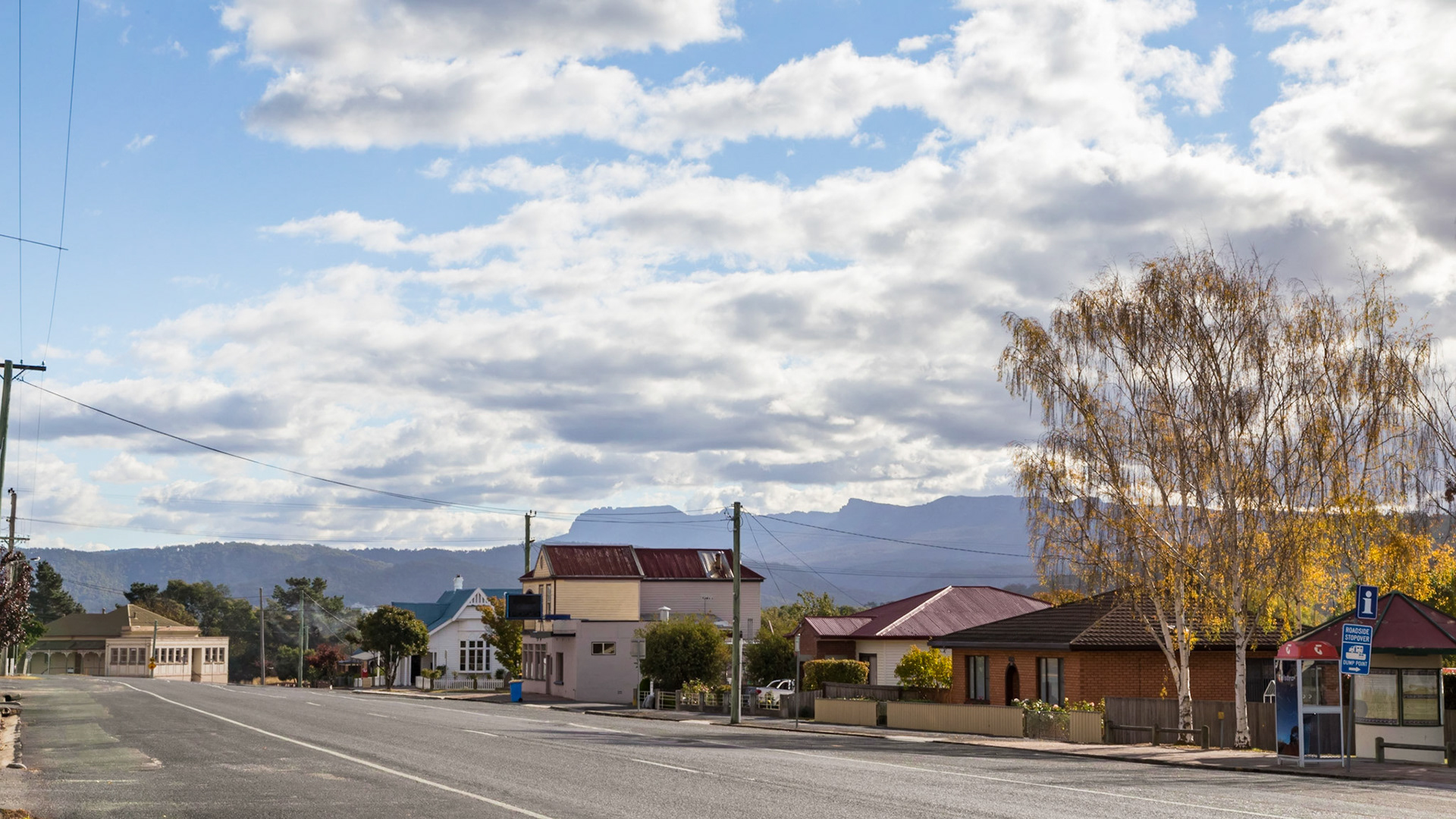 Ragged peaks of the Ben Lomond National Park form a background to Fingal