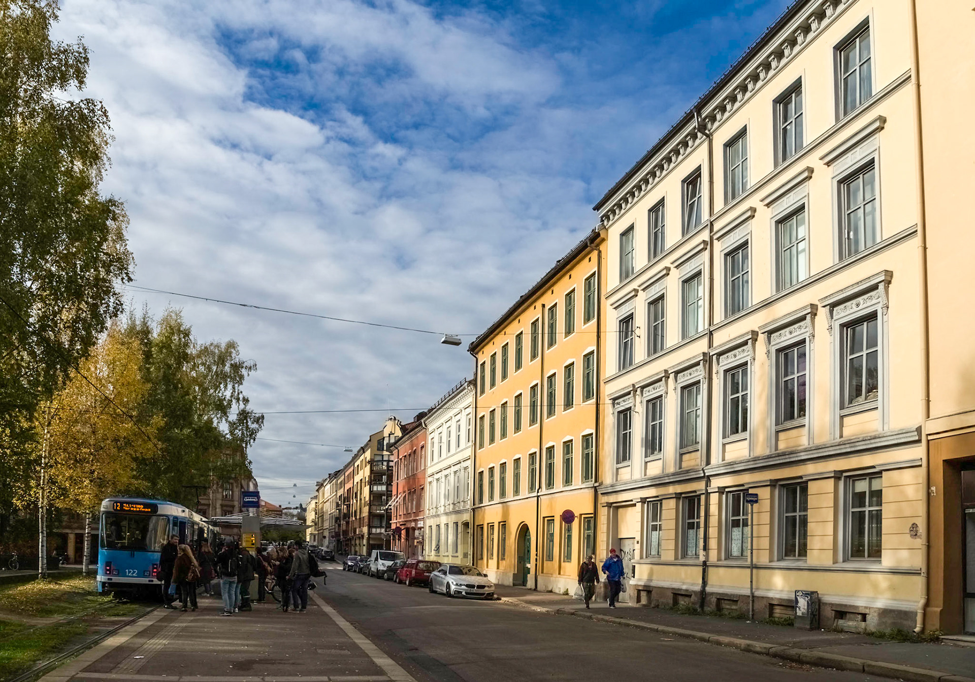Streets lined with four storey tenement buildings in inner Oslo