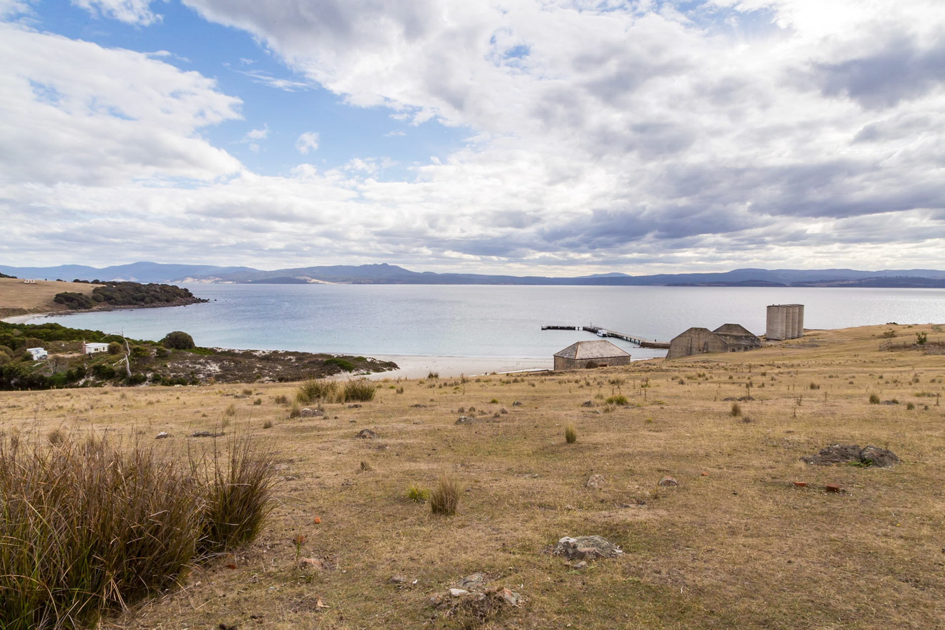 Maria Island. View down on to Darlington Bay and across to the Tasmanian mainland