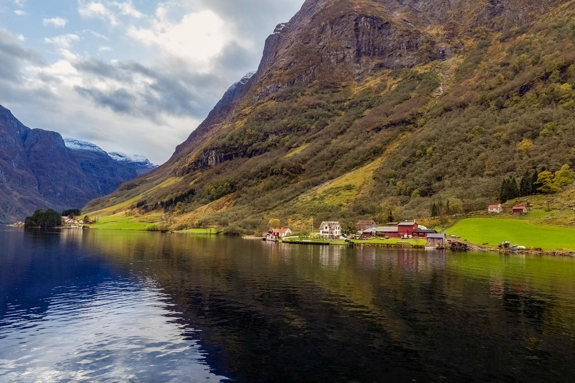 Passing through the Nærøyfjord. On the 'Vision of the Fjords' boat from Flåm to Gudvangen, late afternoon.