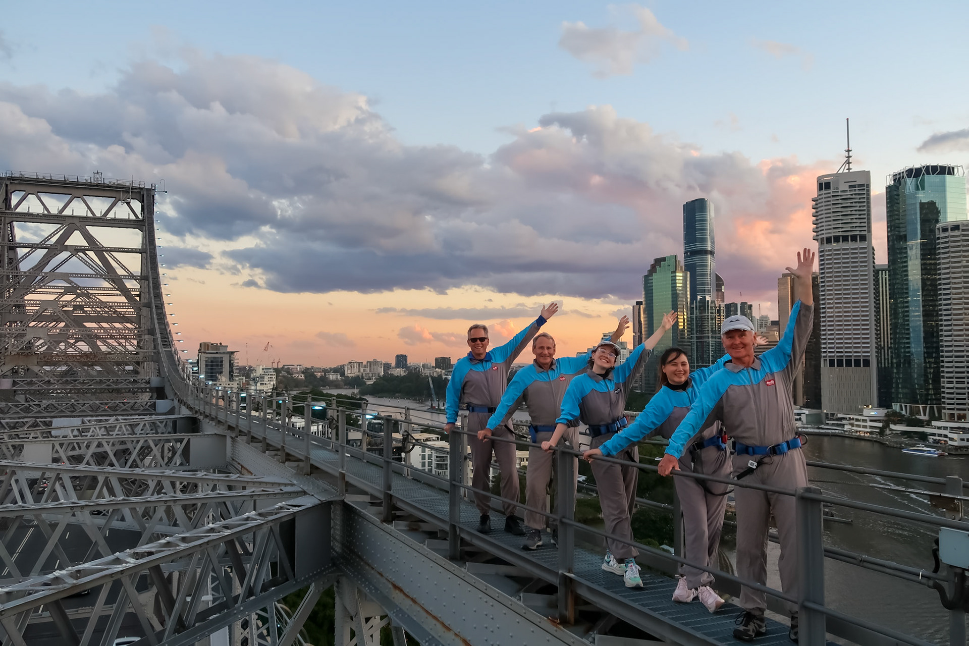 Bridge Climb Adventure; twilight ascent. Group posed photo.