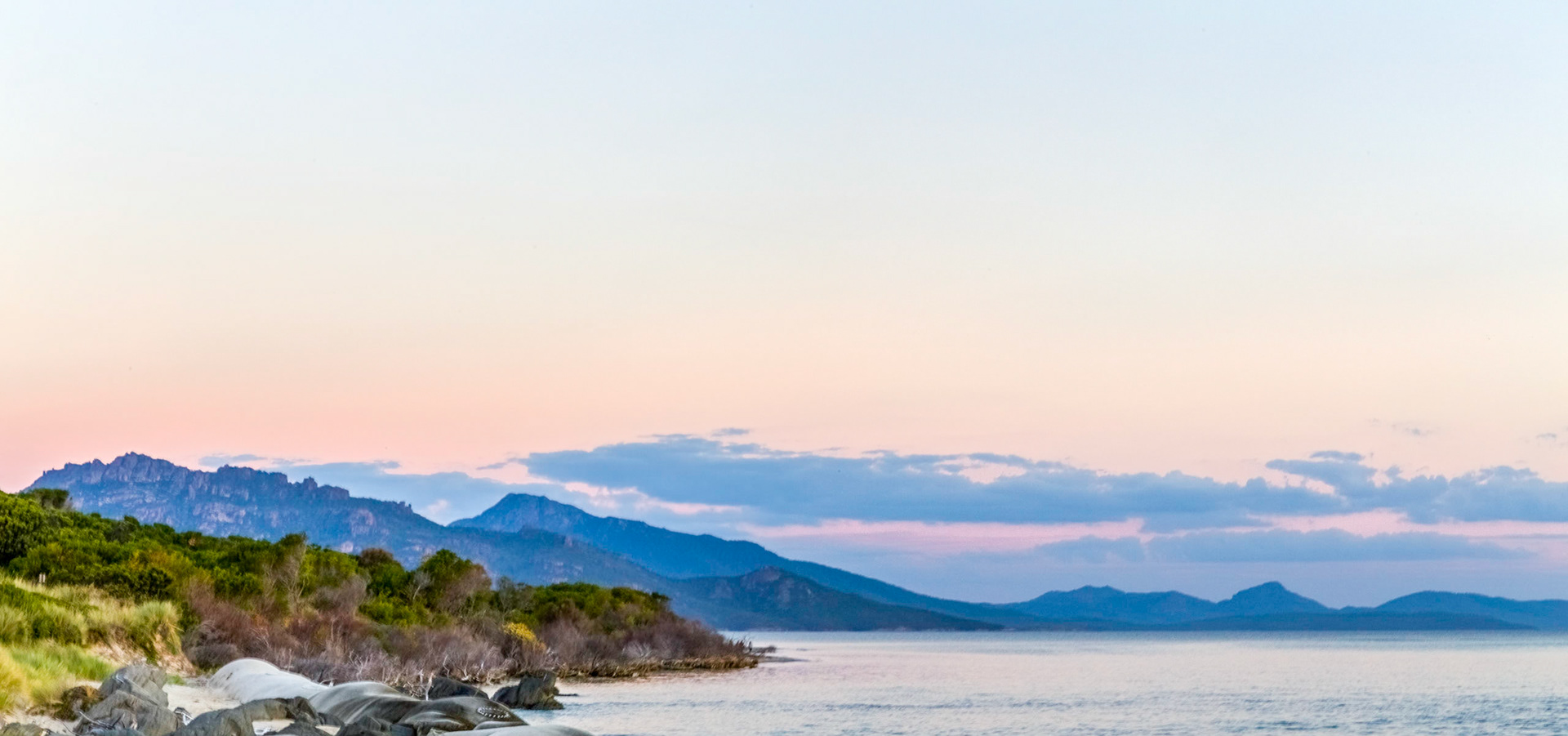 Coles Bay. Great Oyster Bay after sunset, from Sandpiper Beach