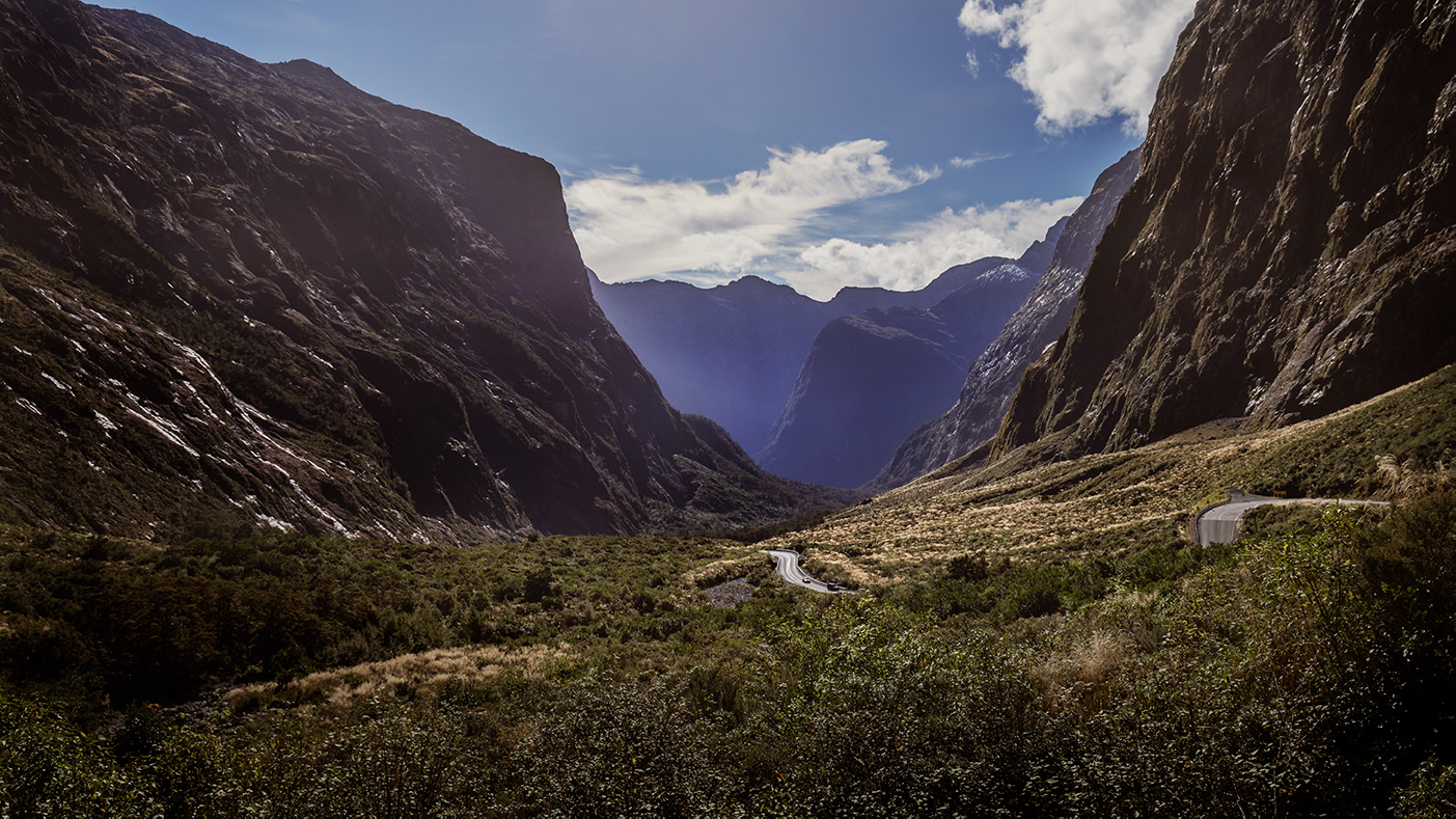 On the road to Milford Sound. 1855 Lookout near the exit fr