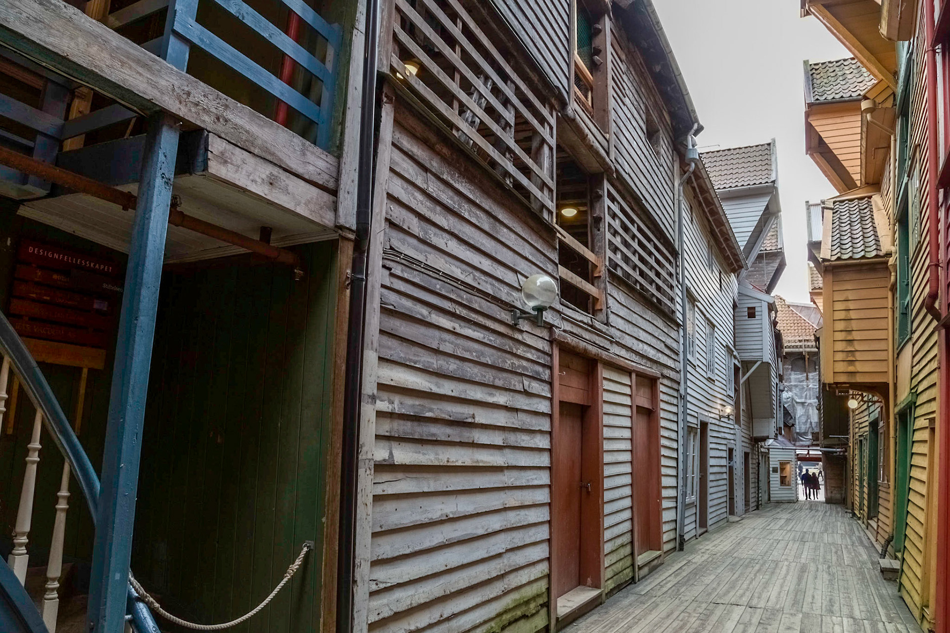 Amongst the historic old buildings of Hansevietrel Bryggen wharf of Bargen harbour