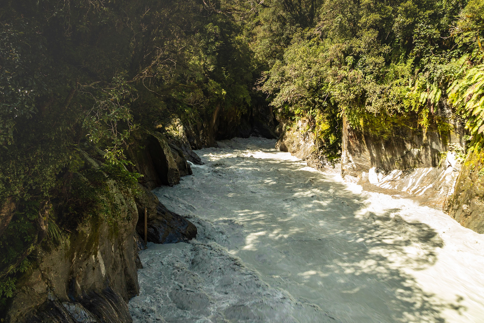 Callery River water rushing through the very narrow gorge.