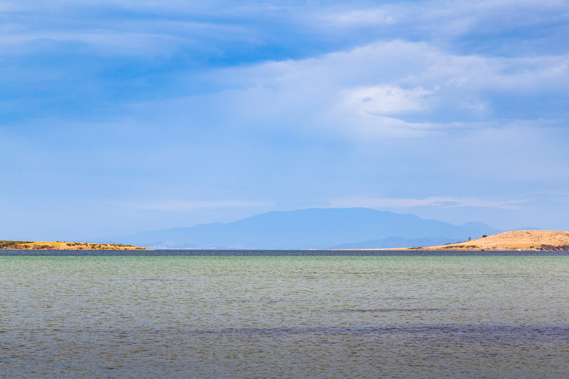 Across Dunalley Bay, towards Hobart and distant Mount Wellington