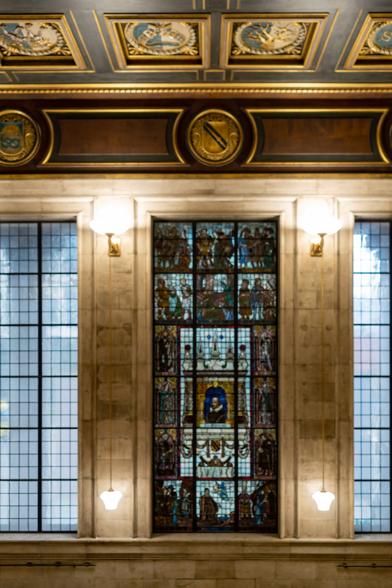 Shakespeare in the library window glass