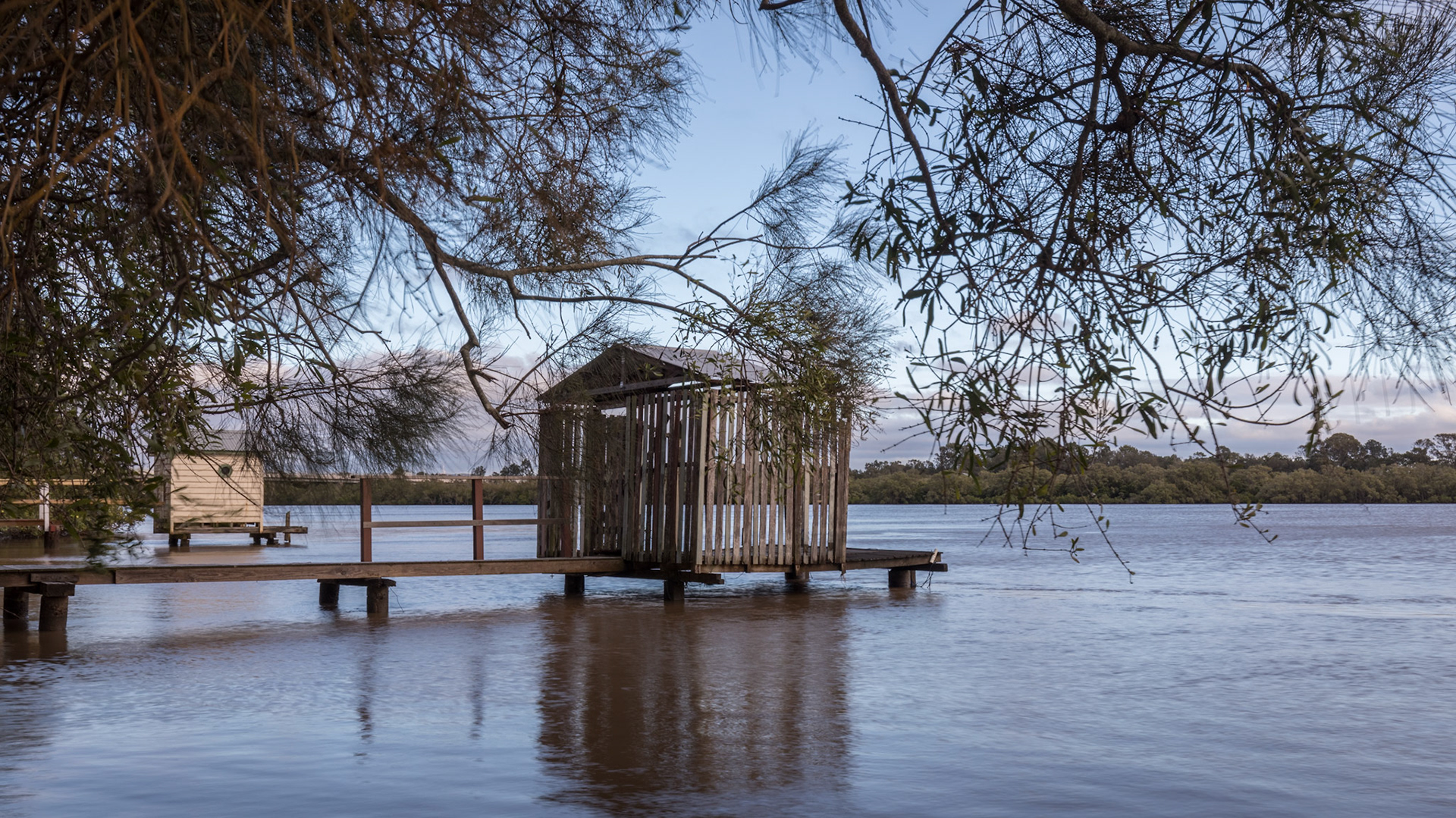 Boatsheds on the Maroochy River, Bradman Avenue Foreshore
