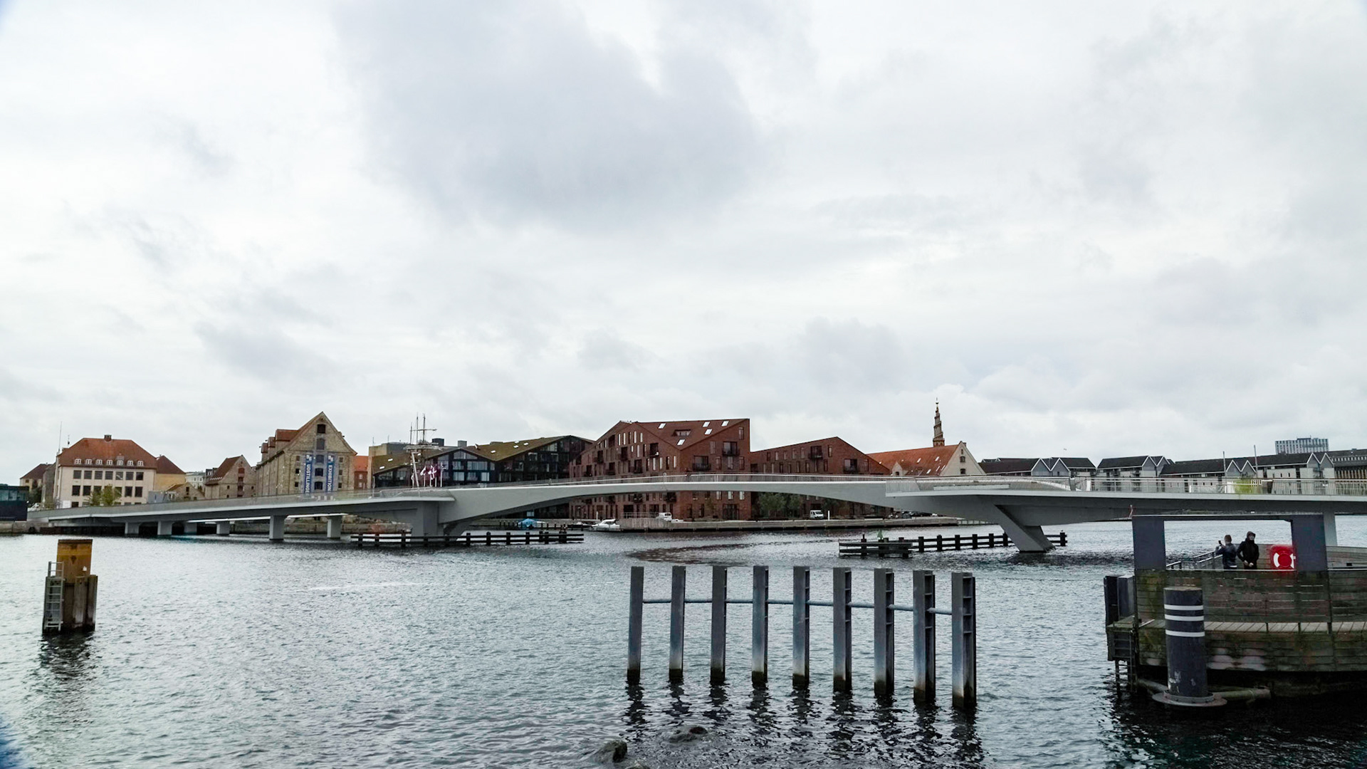 Inderhavnenbroen. Pedestrian and cyclist bridge canal crossing to the Christiania district