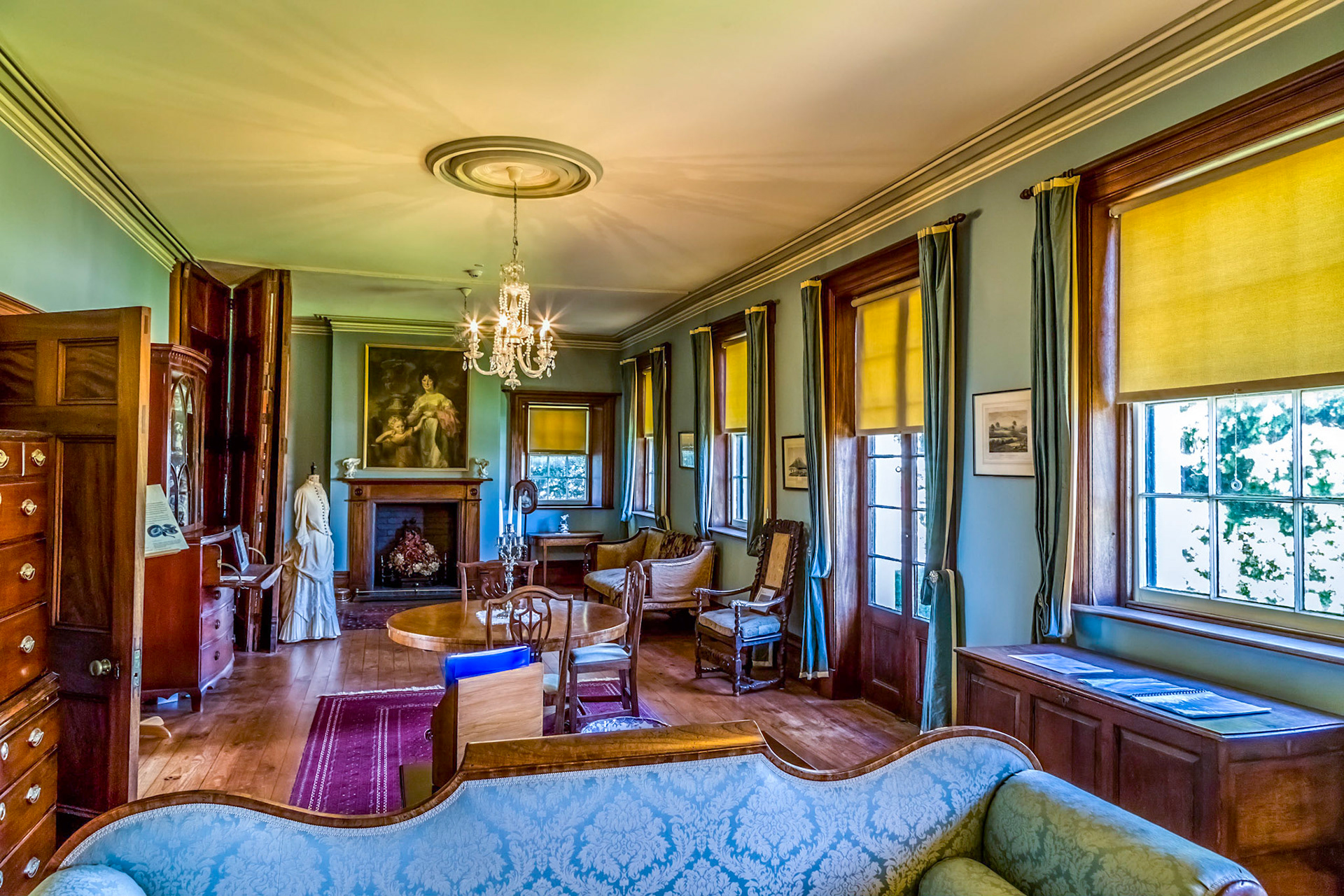 Rooms of Franklin House. Furnished by the National Trust with a collection of fine English period furniture and some colonial pieces, fine china and objets d'art. The National Trust of Tasmania was founded in 1960 for the specific purpose of saving this house from demolition, to purchase it and to undetake its restoration and furnishing. The house was built in 1838 by Mr Britton Jones, who arrived in Hobart Town in 1820 as a convict from England.