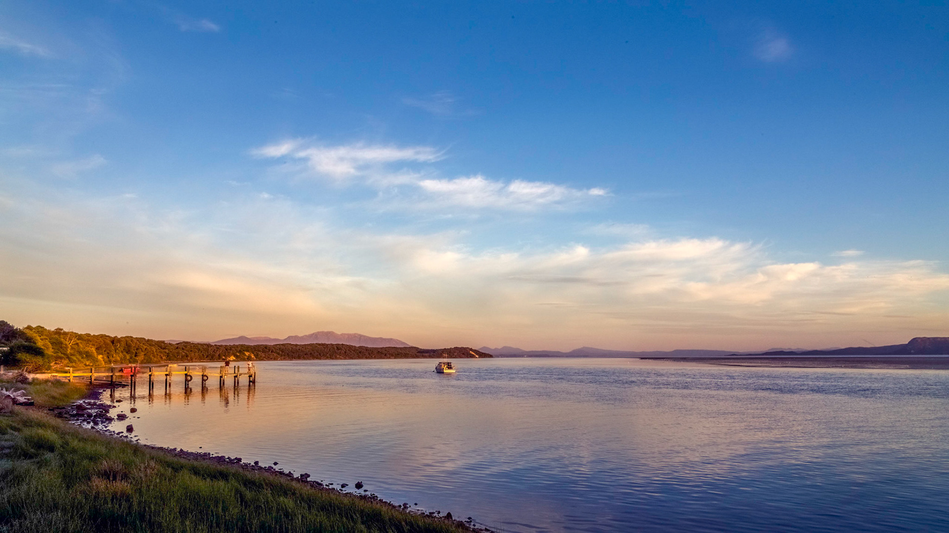 Macquarie Harbour adjacent to the Macquarie Heads campgrounds.