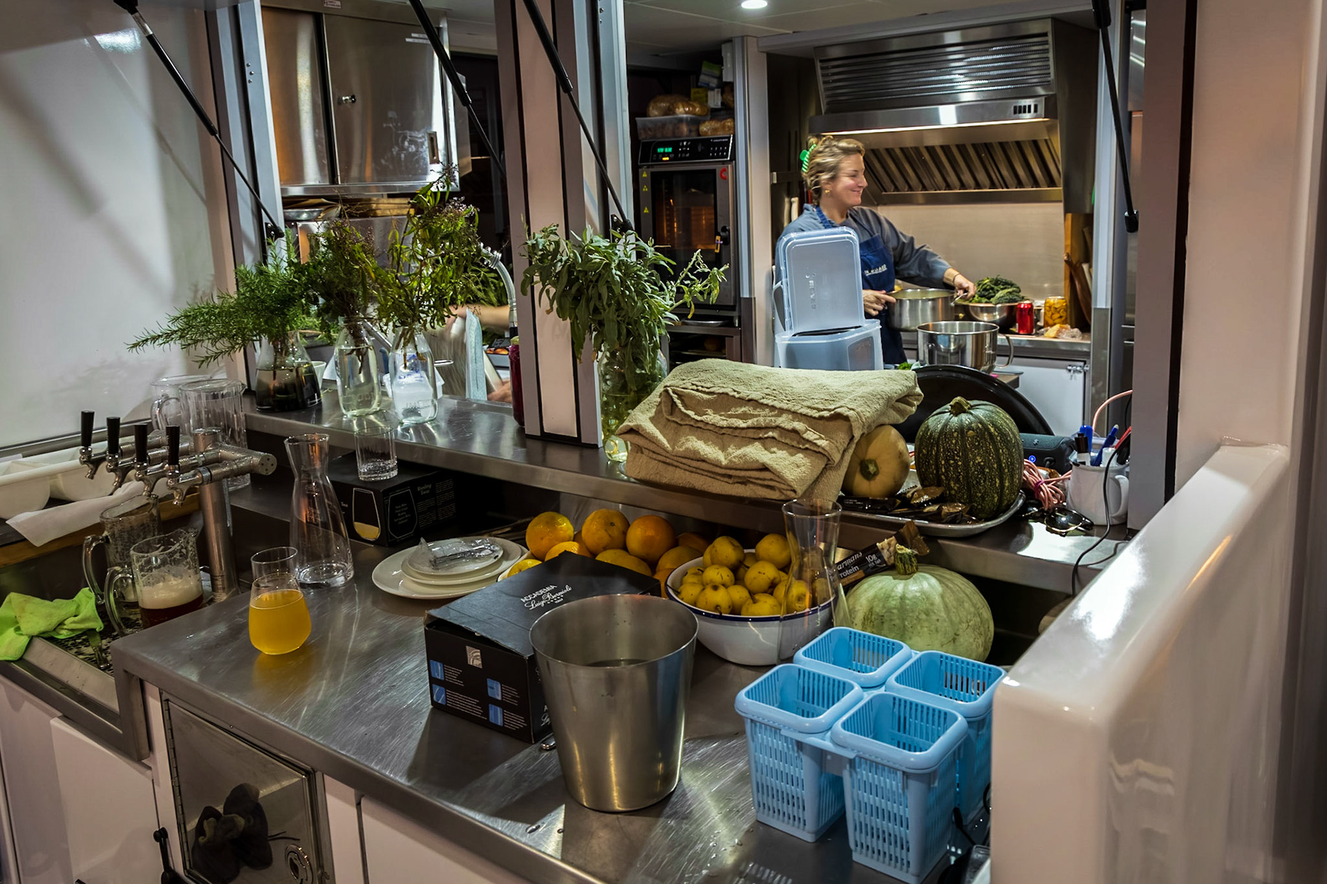 Chef Courtney, preparing dinner in the Odalisque galley