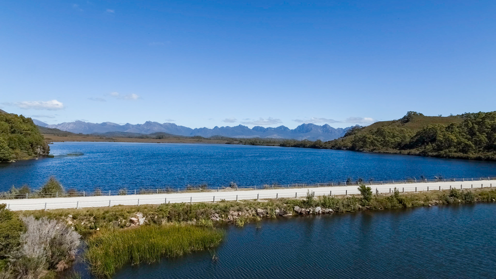 Scotts Peak Dam Road across Edgar Dam,  Lake Peddar